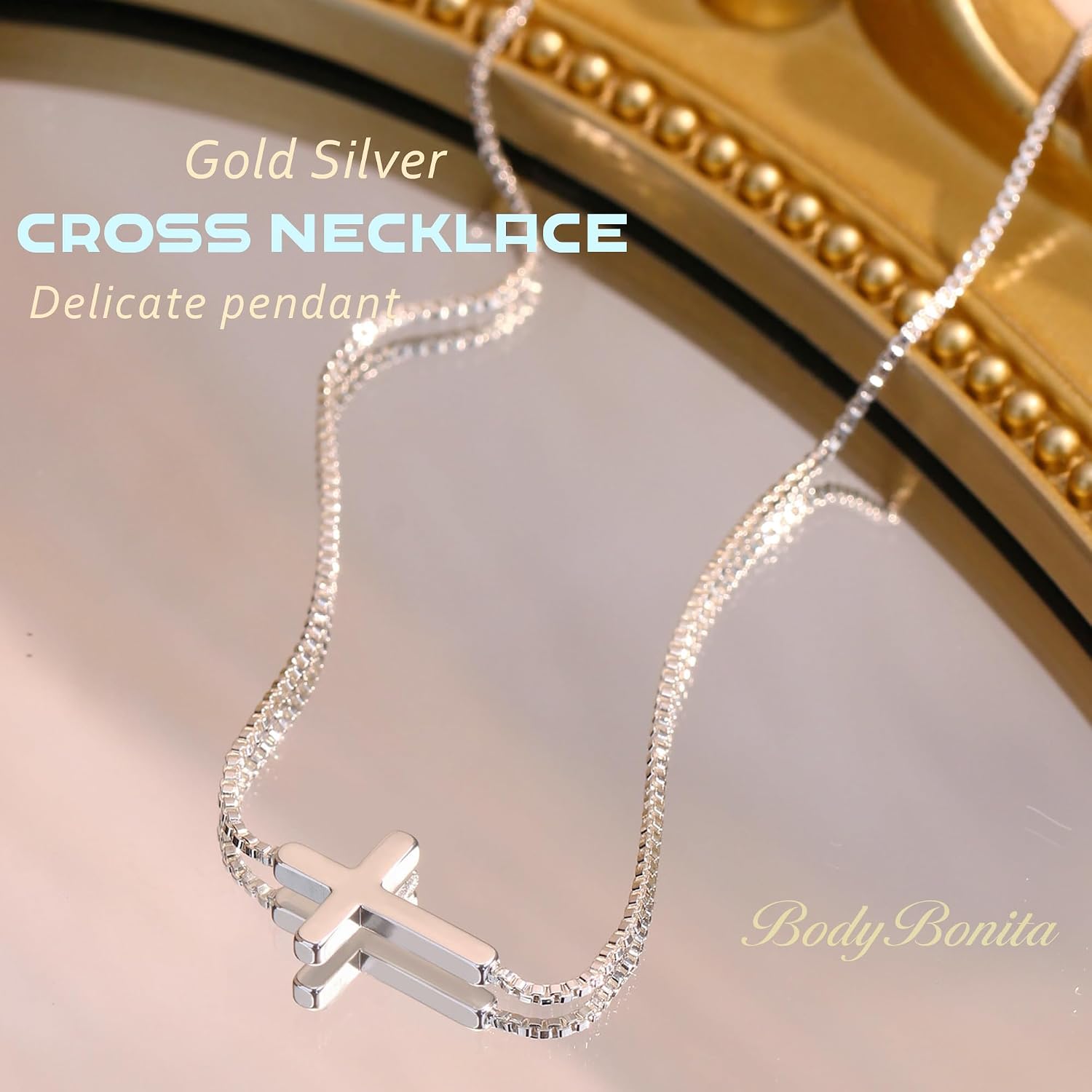 Detalle 2 de BodyBonita Gold Kreuz Kette Damen 14 Zoll