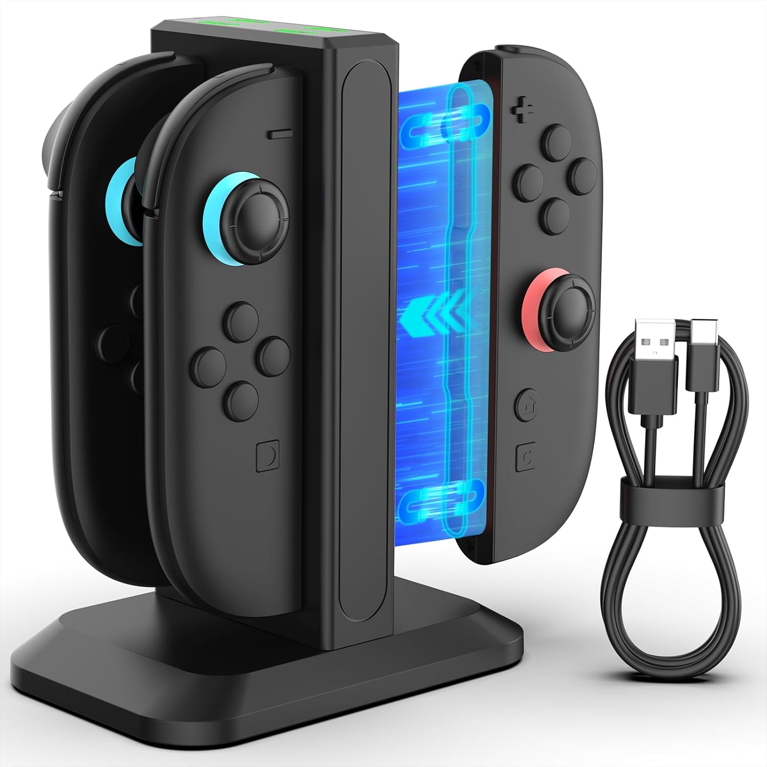 Detalle de YCCTEAM 4-in-1 Fast Charger Dock for Switch 2 Joy-Con (2025) with Magnetic Alignment and LED Indicators