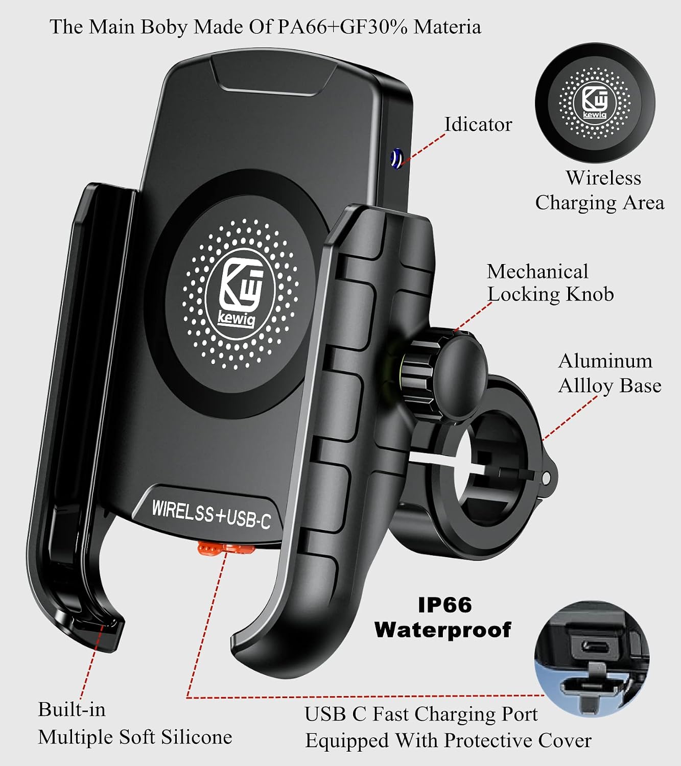 Detalle de BRCOVAN Motorrad Handyhalterung Qi 15W