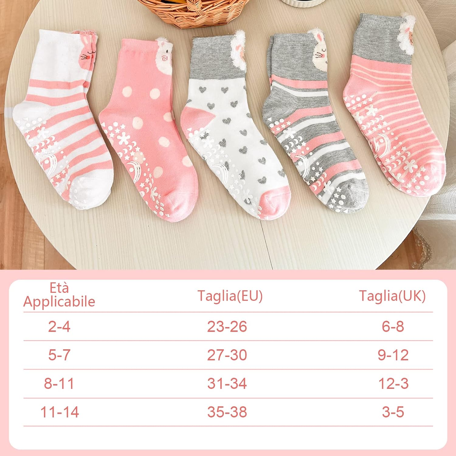 Thumbnail 6 de PUTUO calzini antiscivolo per bambina e ragazzi con motivi animali, 5 paia (taglia 20-38)