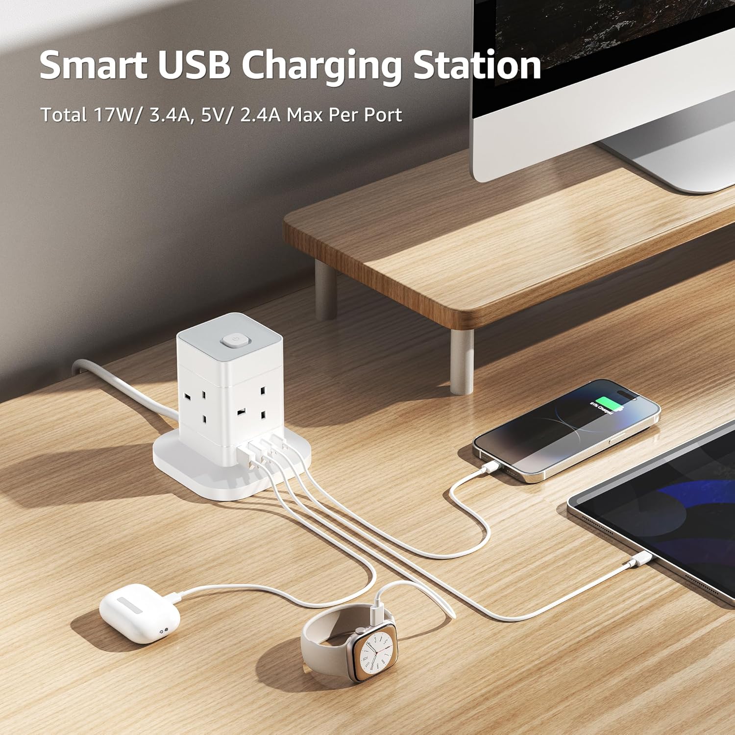 Detalle 2 de Hotimy 13A Cube Extension Lead 5m with USB ports 🔌