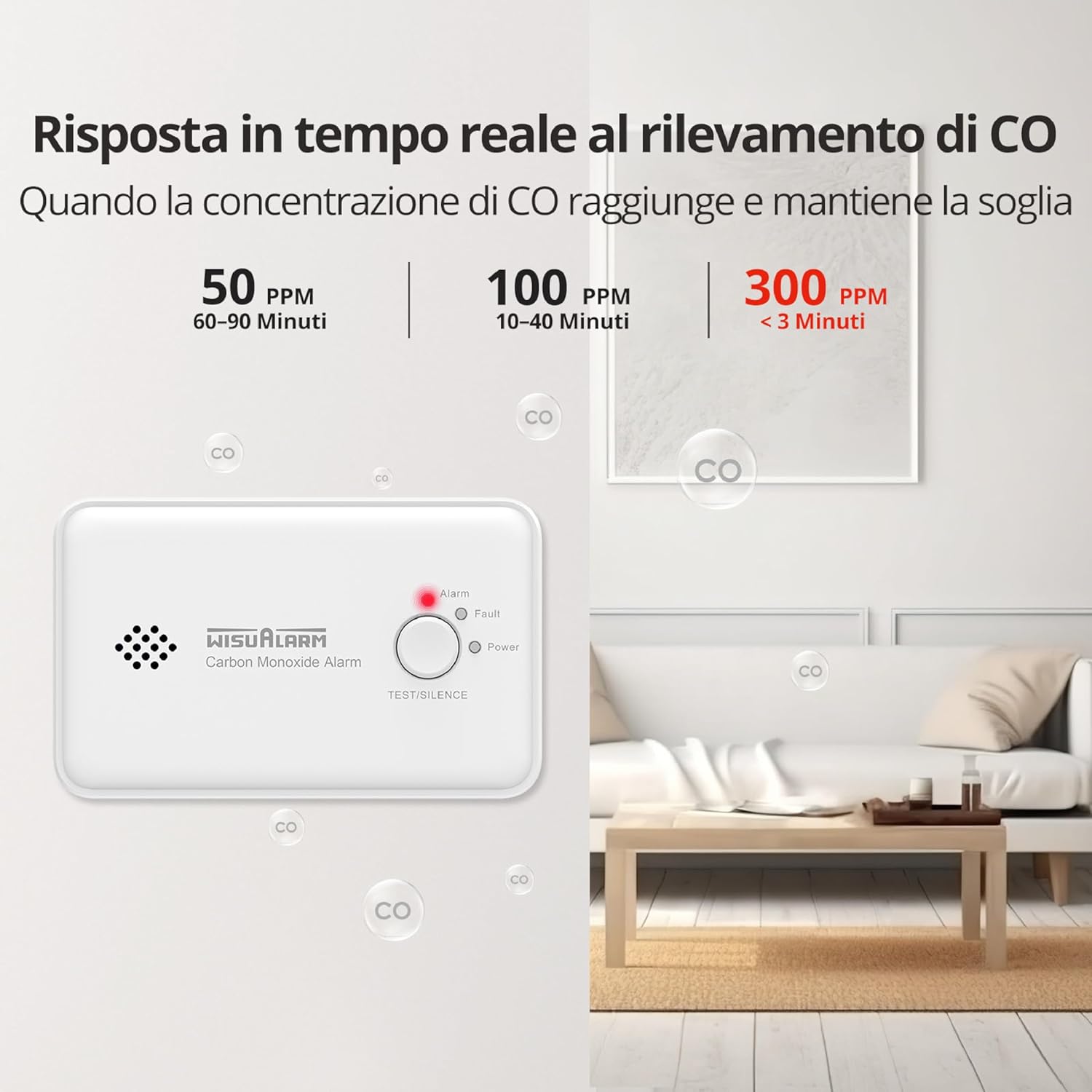 Detalle de WISUALARM Rilevatore Monossido di Carbonio 10 anni 📢