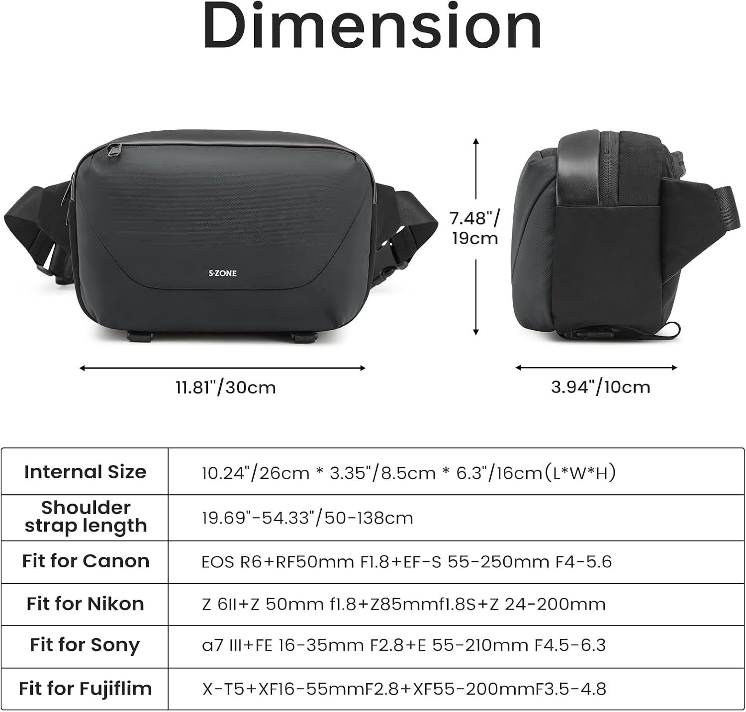 Thumbnail 3 de S-ZONE 2 in 1 Camera Bag Waterproof sling 30cm