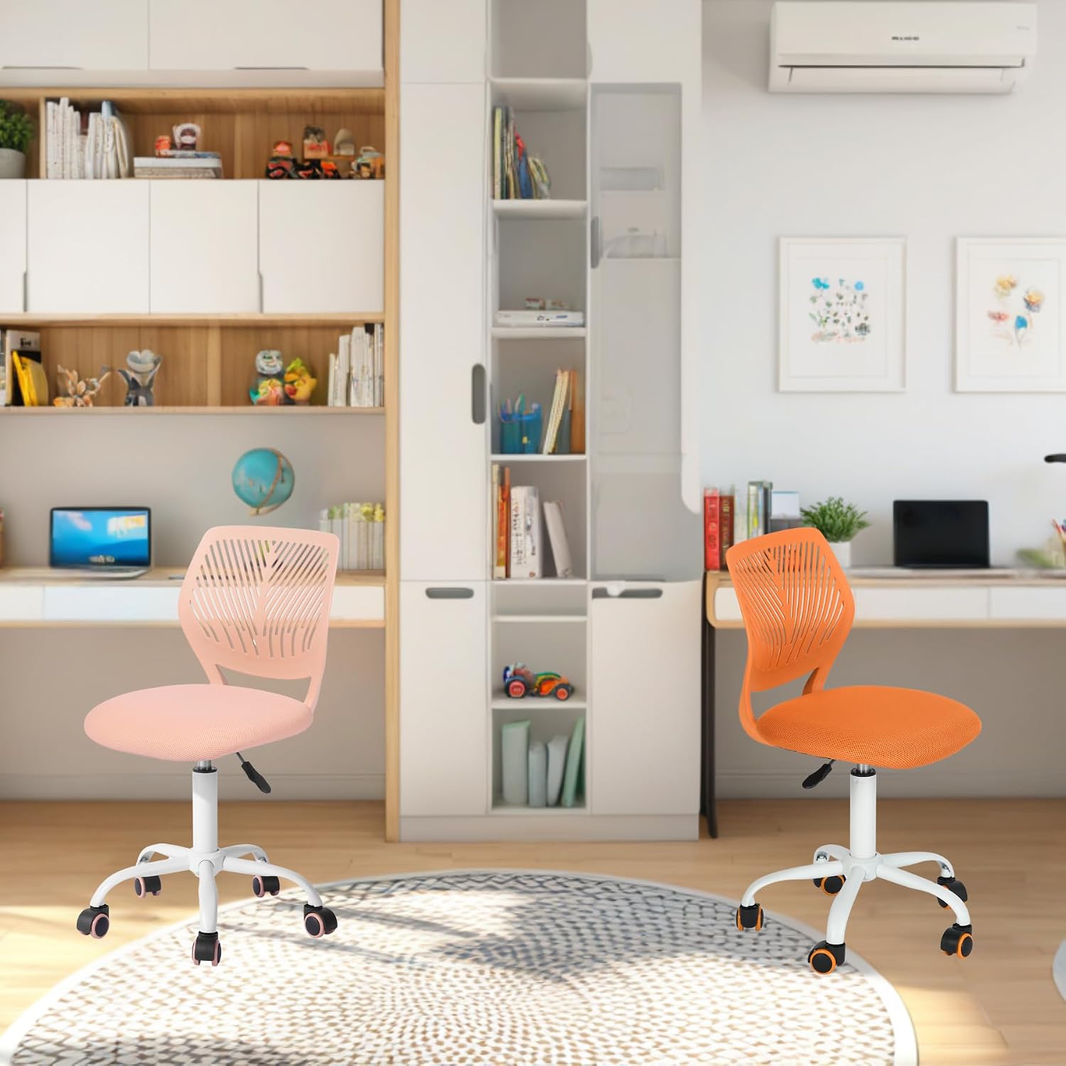 Detalle 2 de FurnitureR regulowane krzesło biurowe, obrotowe, brzoskwiniowo-różowe