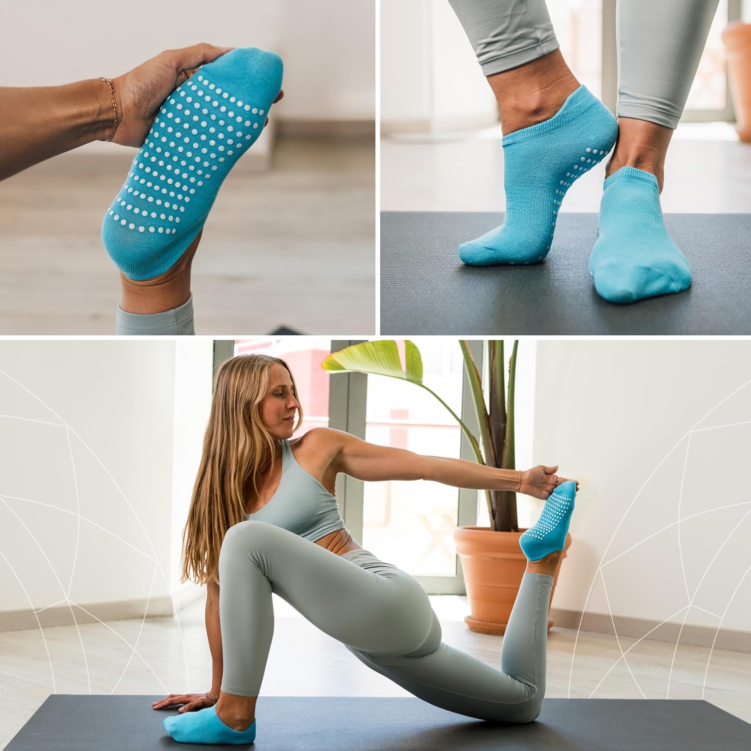 Thumbnail 4 de 3 Pairs Non-Slip Yoga Pilates Socks (Full Toe, Ankle Grip) – UK 4–8 / EU 37–42