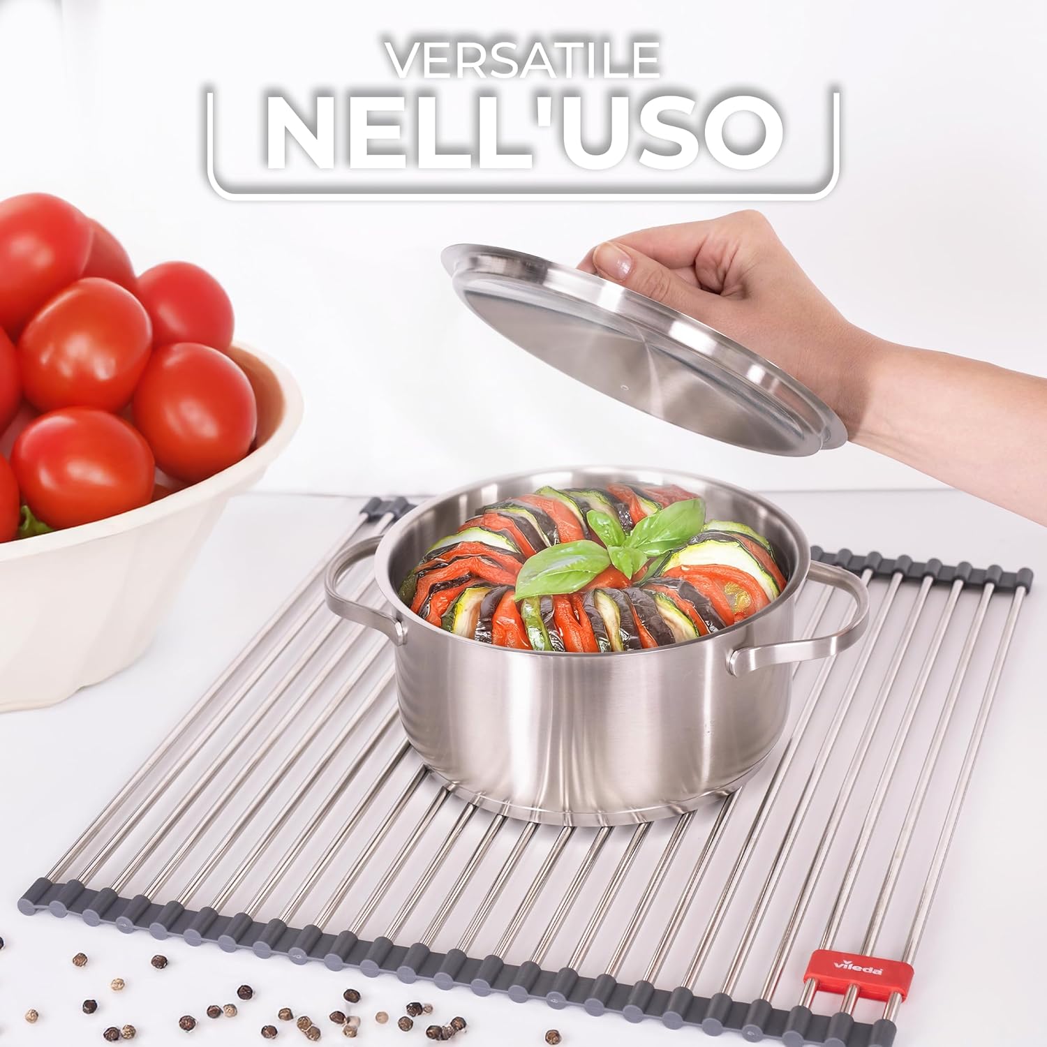 Thumbnail 2 de Scolapiatti arrotolabile per lavello 45x40 cm in acciaio inox e TPE – 24 aste, pieghevole