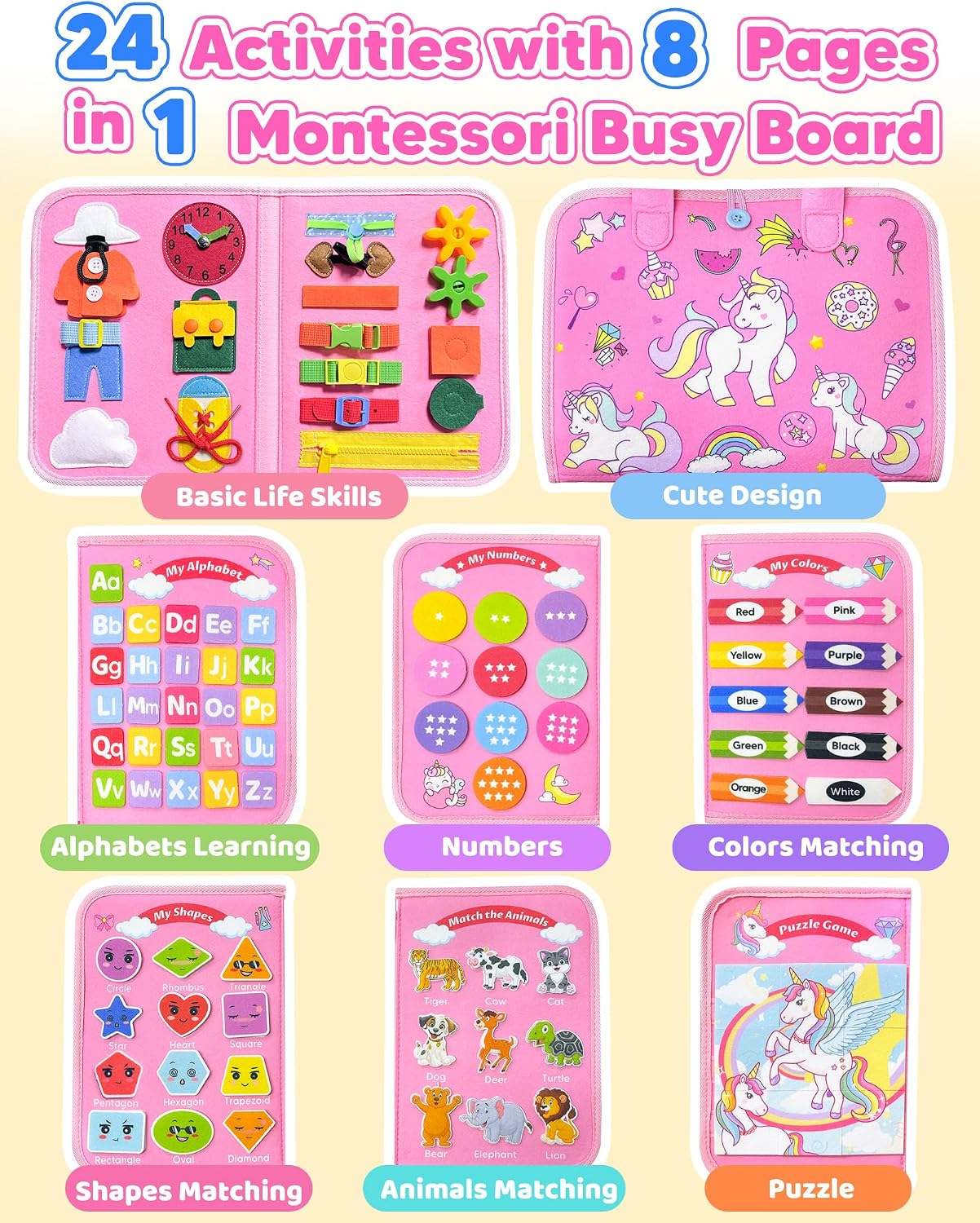 Thumbnail 2 de Walenty Busy Board Montessori Toys (Unicorn Travel Busy Book) for Toddler Girls