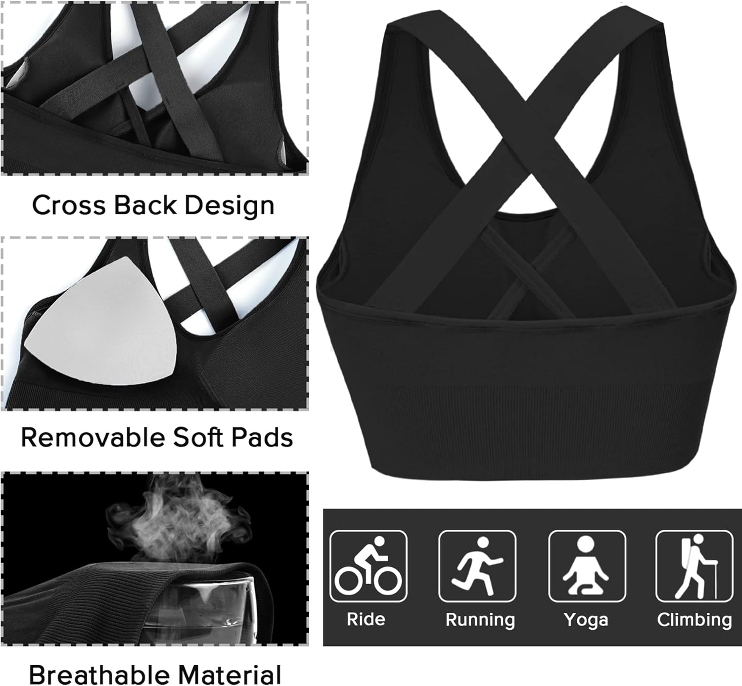 Thumbnail 3 de Leversic Reggiseno Sportivo da Donna – Reggiseno Yoga/fitness con spalline larghe, senza ferretto