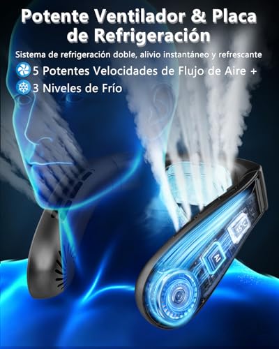 Detalle de Kouric Ventilador de Cuello con Aire Acondicionado Silencioso – 5 Velocidades, Pantalla LED y Batería de 5500 mAh