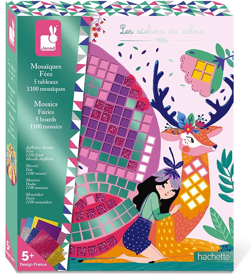Janod Coffret Mosaïques en Mousse « Fées » (Les Ateliers du Calme) – kit loisirs créatifs dès 5 ans, J07960