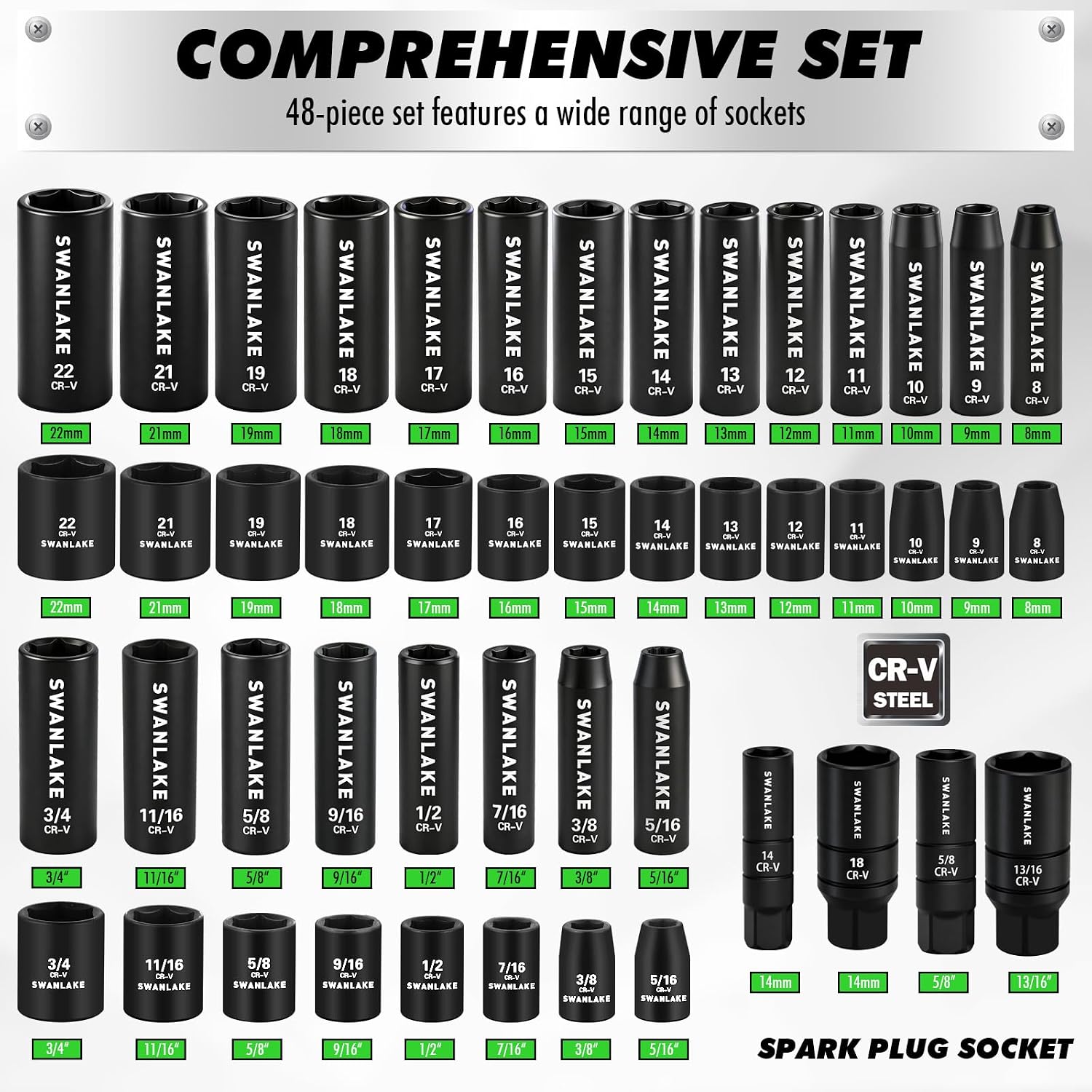 Detalle de SWANLAKE GARDEN TOOLS 66200 105-Piece 3/8-Inch Drive Impact Socket Set