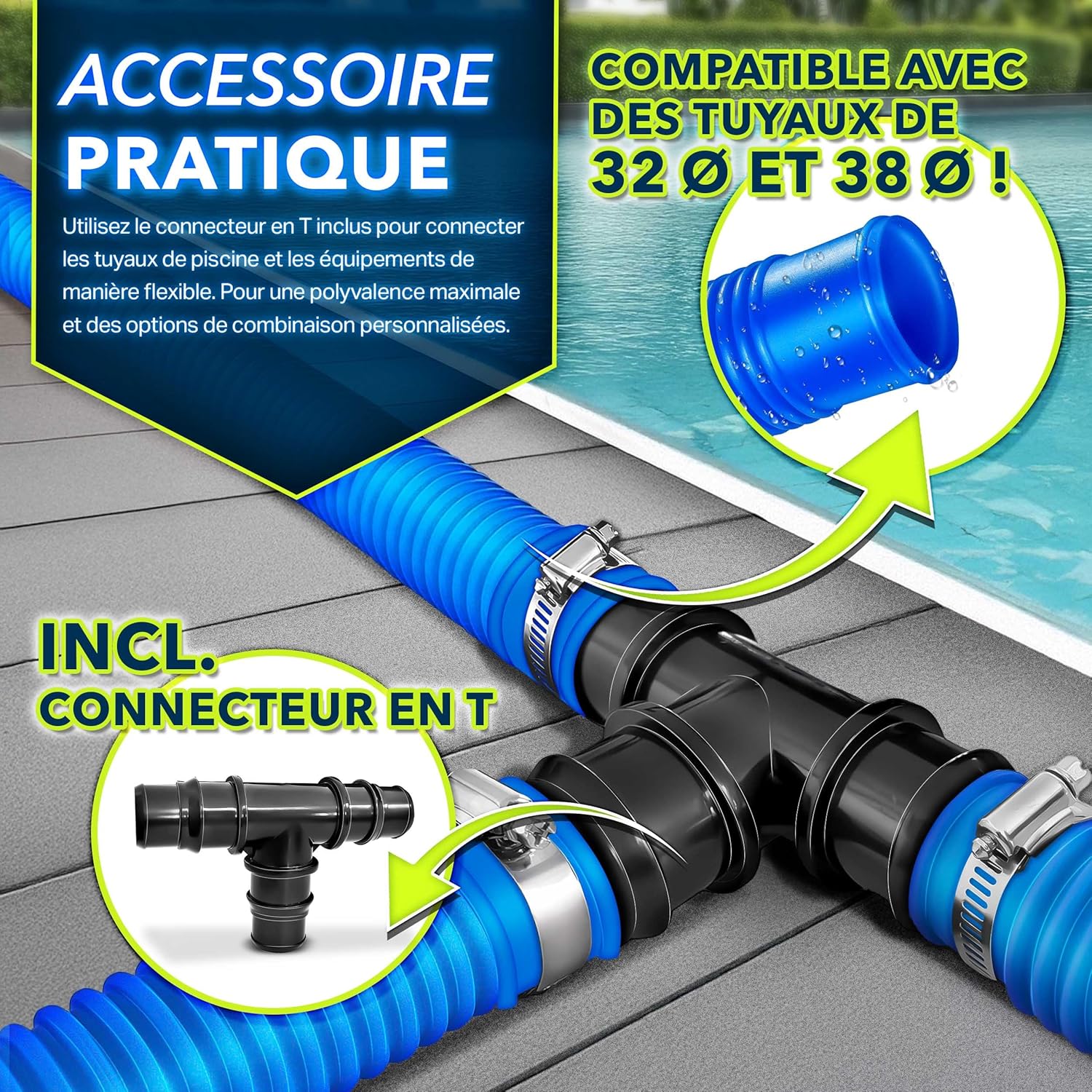 Thumbnail 4 de tillvex Bypass Kit Piscine 12 pièces – Ø 32 & 38 mm | Valve 3 Voies, Adaptateur ABS et accessoires