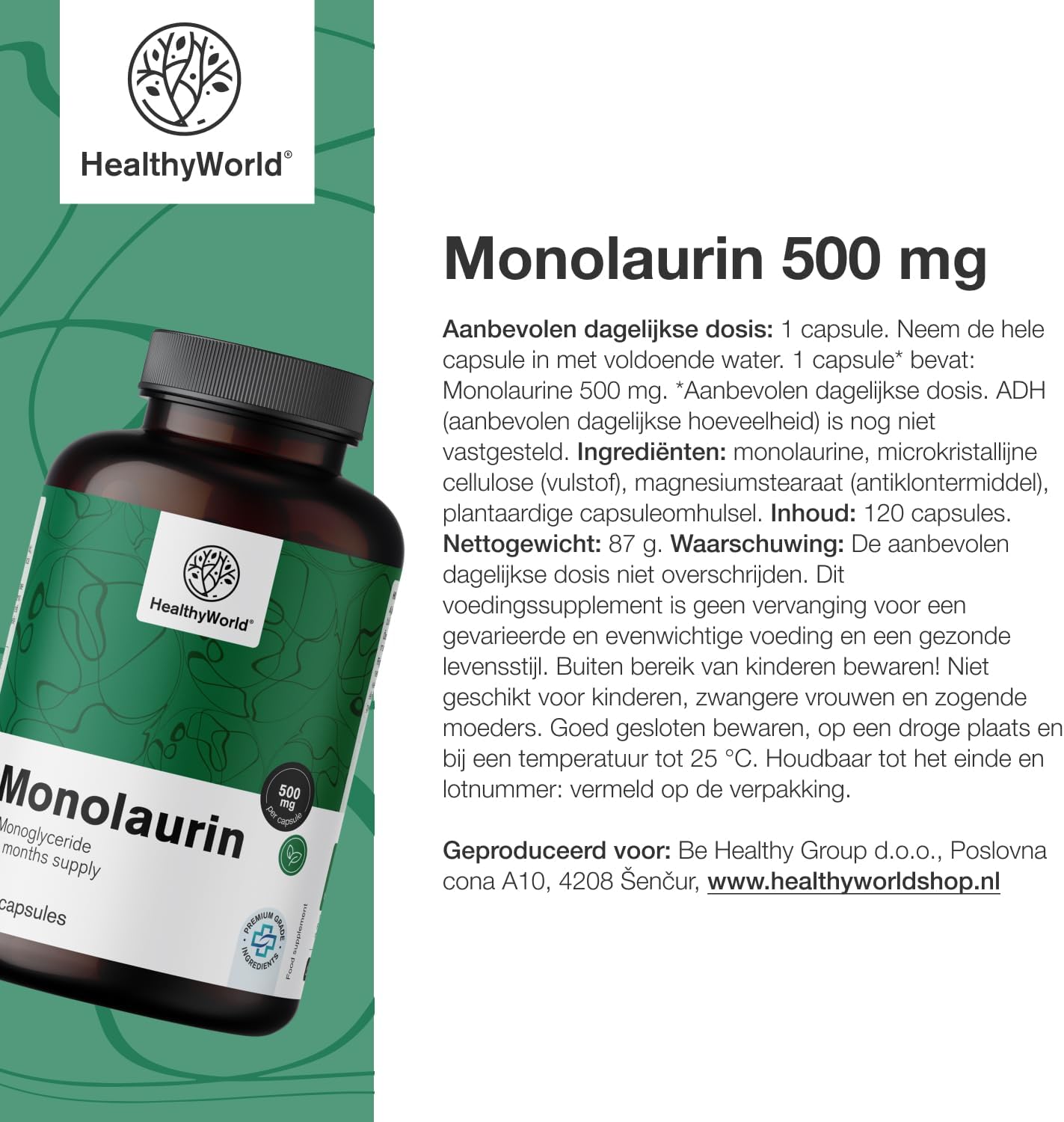 Thumbnail 6 de HealthyWorld Monolaurine – 120 plantaardige capsules, 500 mg per dagdosering