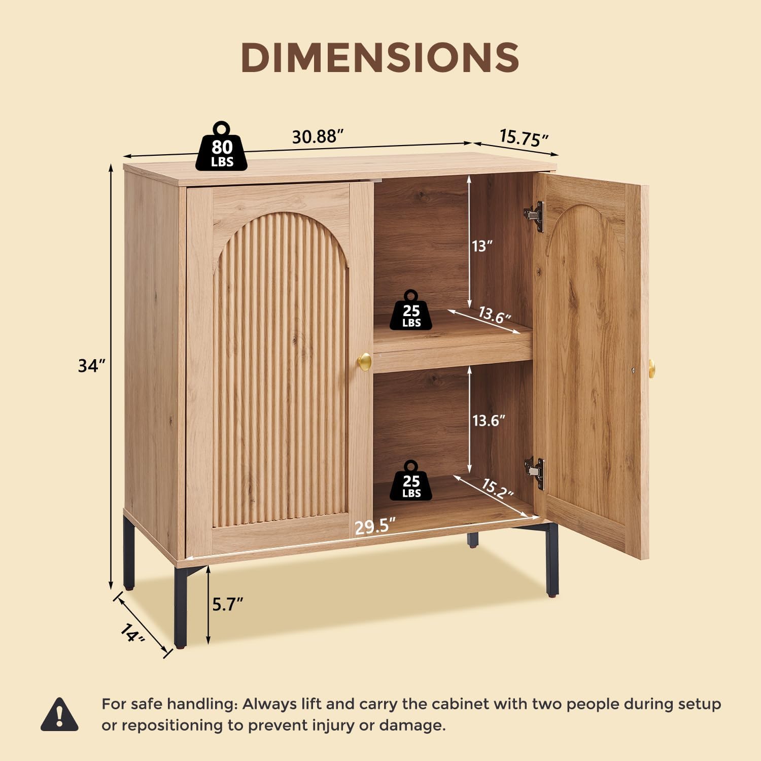 Detalle de IFGET Arched Sideboard Cabinet, 92.63 inches