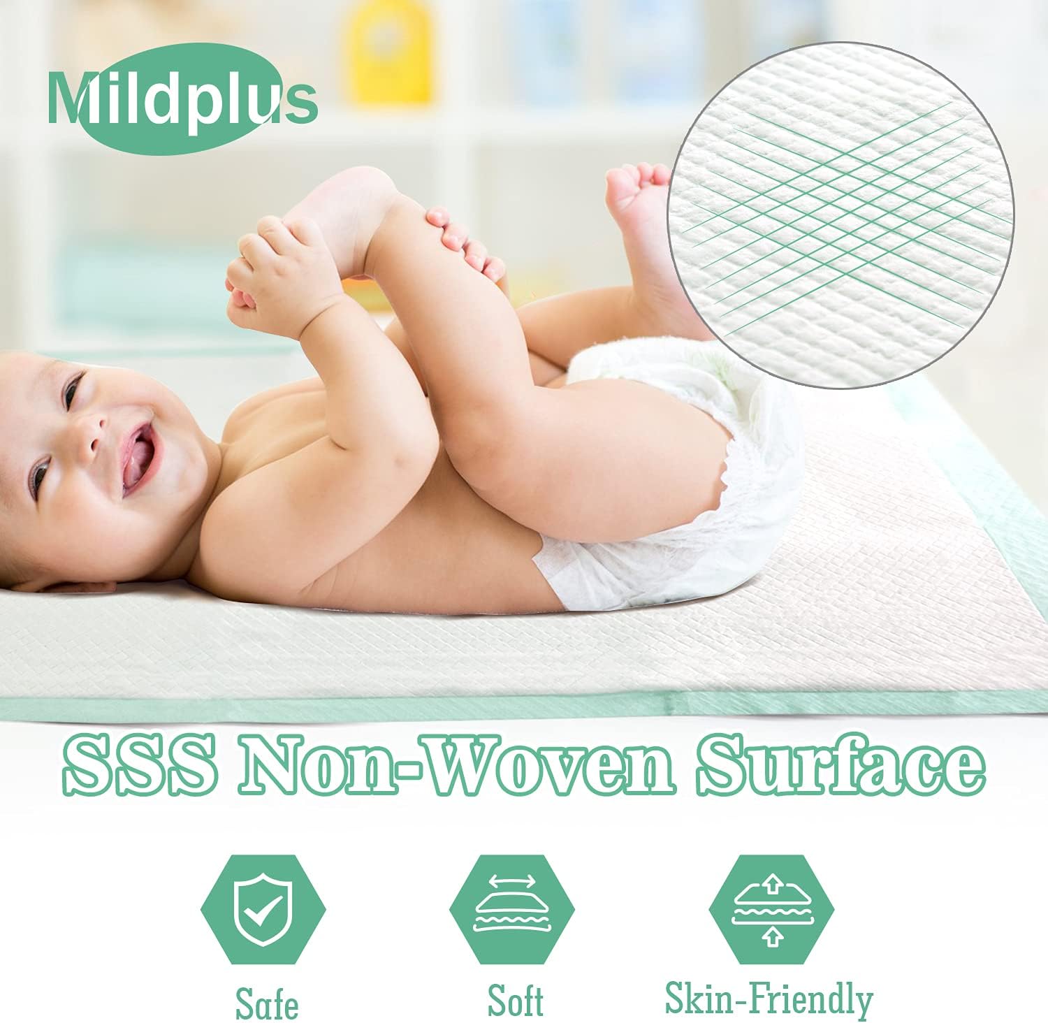 Detalle de MILDPLUS MP-30X36-Super-100 Disposable Bed Pads, 30" x 36", 100 Count