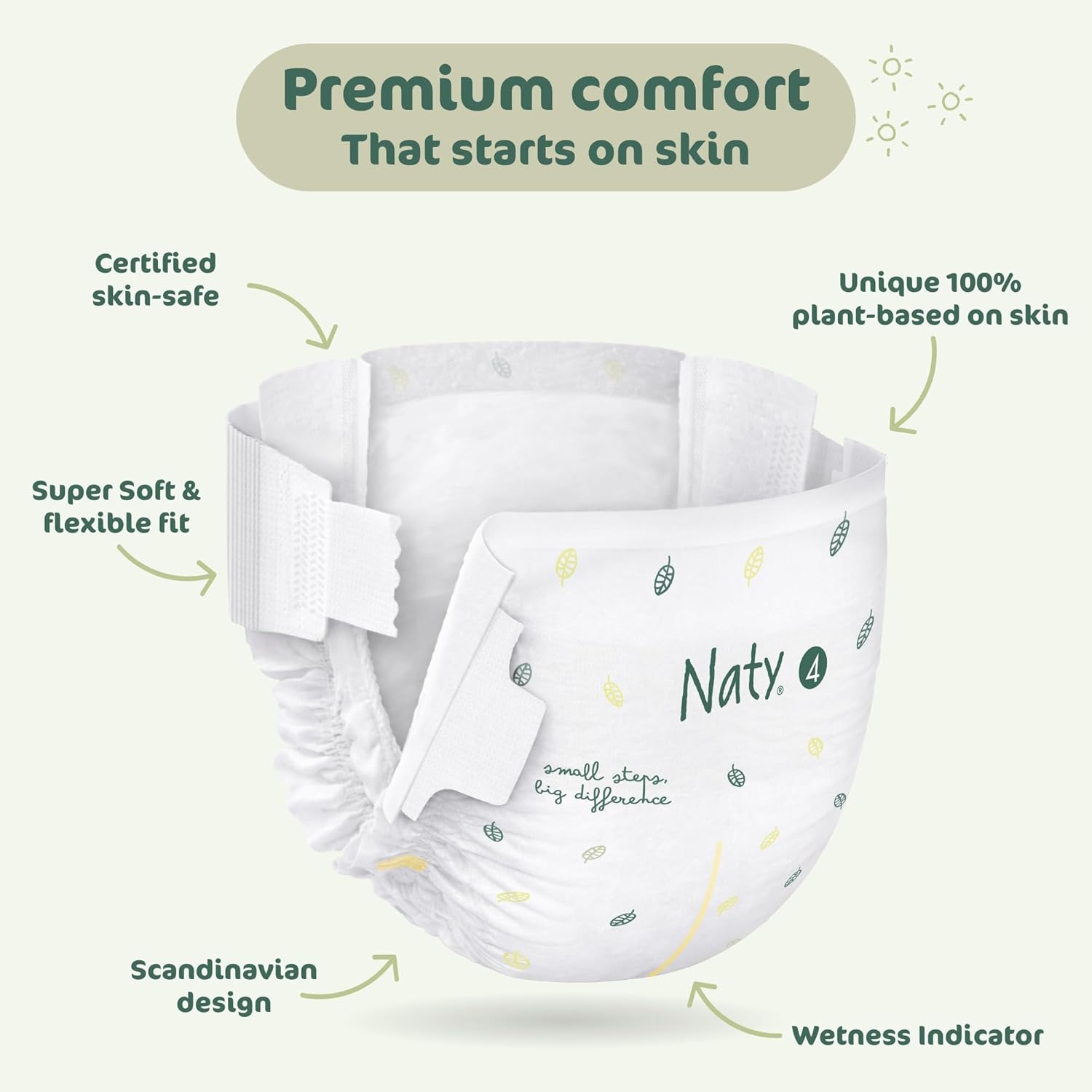 Thumbnail 6 de Naty BioEmbrace Baby Nappies Size 4 (7–18kg), 88 Count – Plant-Based, Skin-Safe Leak Protection