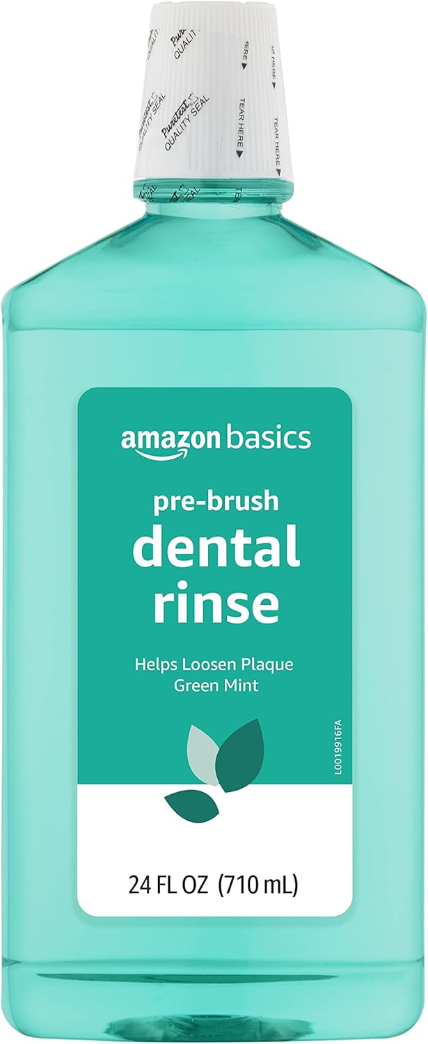 Amazon Basics Pre-Brush Dental Rinse (Green Mint), 24 fl oz — loosens plaque before brushing