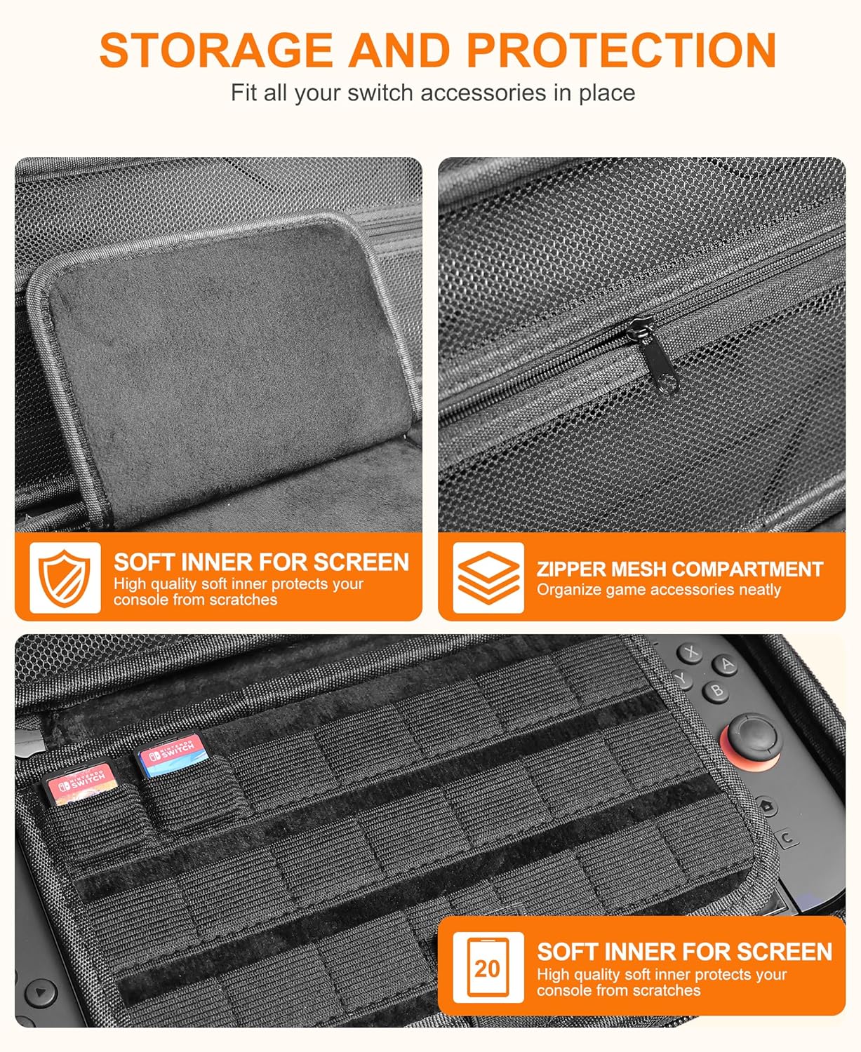 Detalle de HASACOOL Switch 2 Tasche – Schutzhülle für Nintendo Switch, Switch OLED und Switch 2 mit 20 Kartenfächern