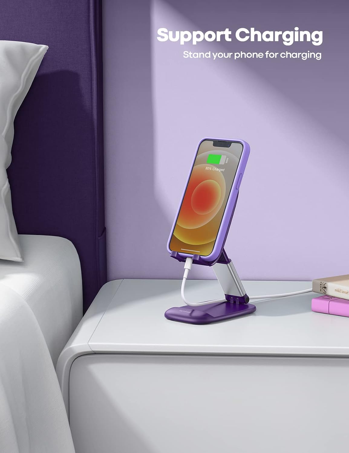 Detalle de Lamicall Dark Purple Adjustable Phone Stand, Foldable with Weighted Metal Base