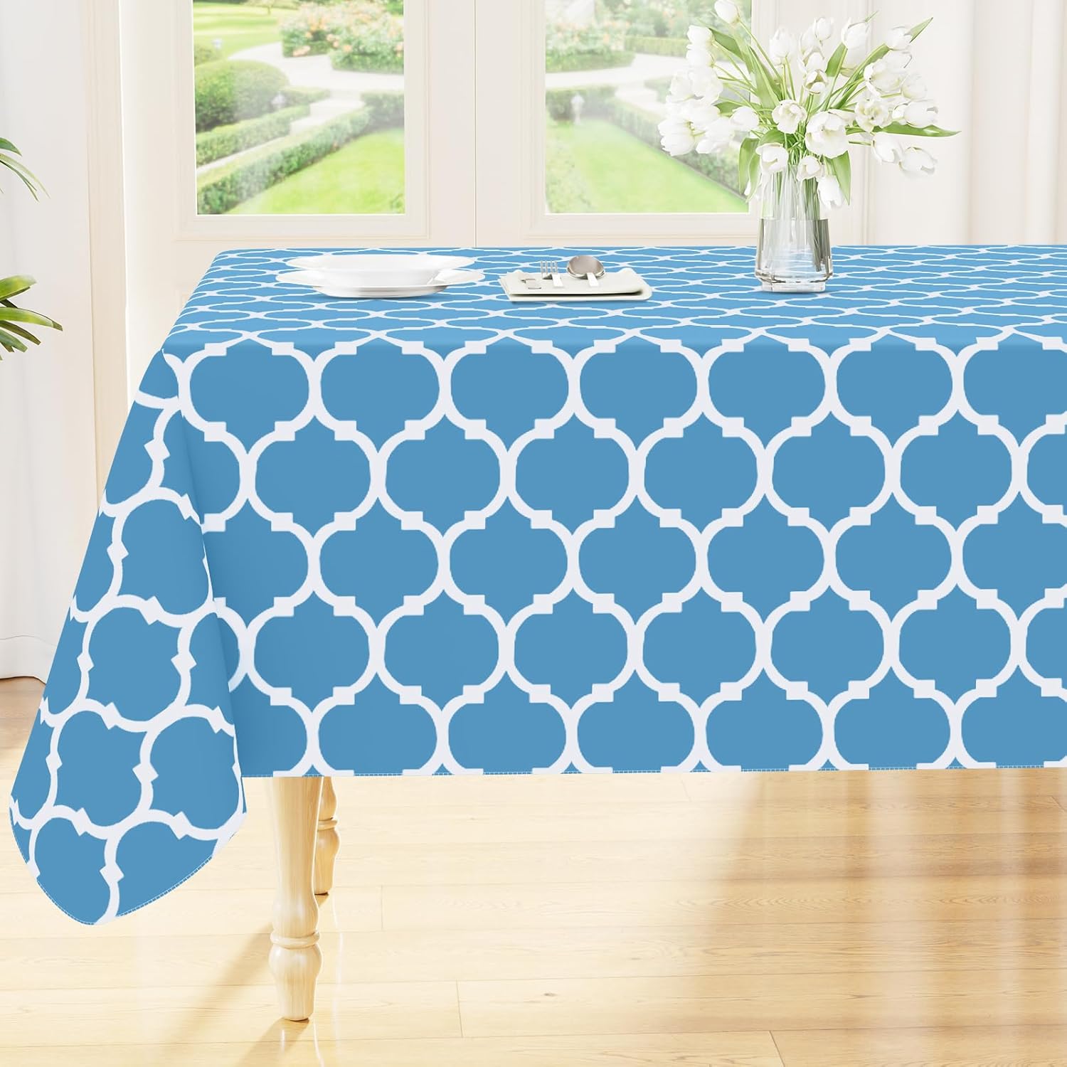 Detalle de Smiry Rectangle Table Cloth: Waterproof Vinyl with Flannel Backing (60"×84", Light Blue)