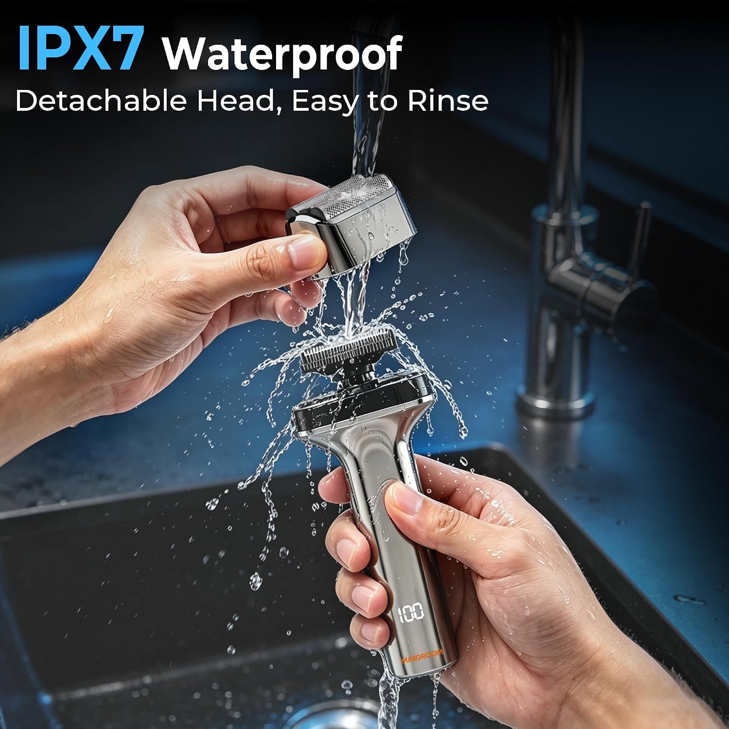 Thumbnail 4 de MAXGROOM Electric Foil Shaver for Men – 3 Floating Blades, IPX7 Waterproof, 70-Minute Run Time