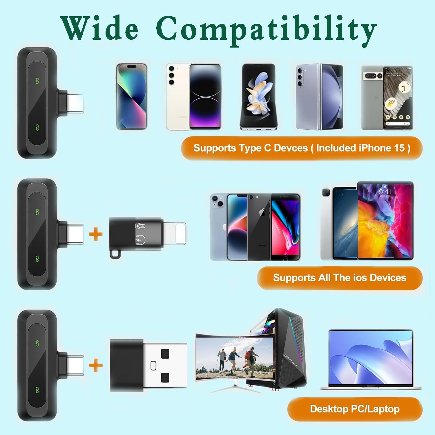 Thumbnail 3 de XIXIXIAXIA microfono lavalier wireless 2.4 GHz per Android, iPhone, iOS, PC e laptop (a clip)