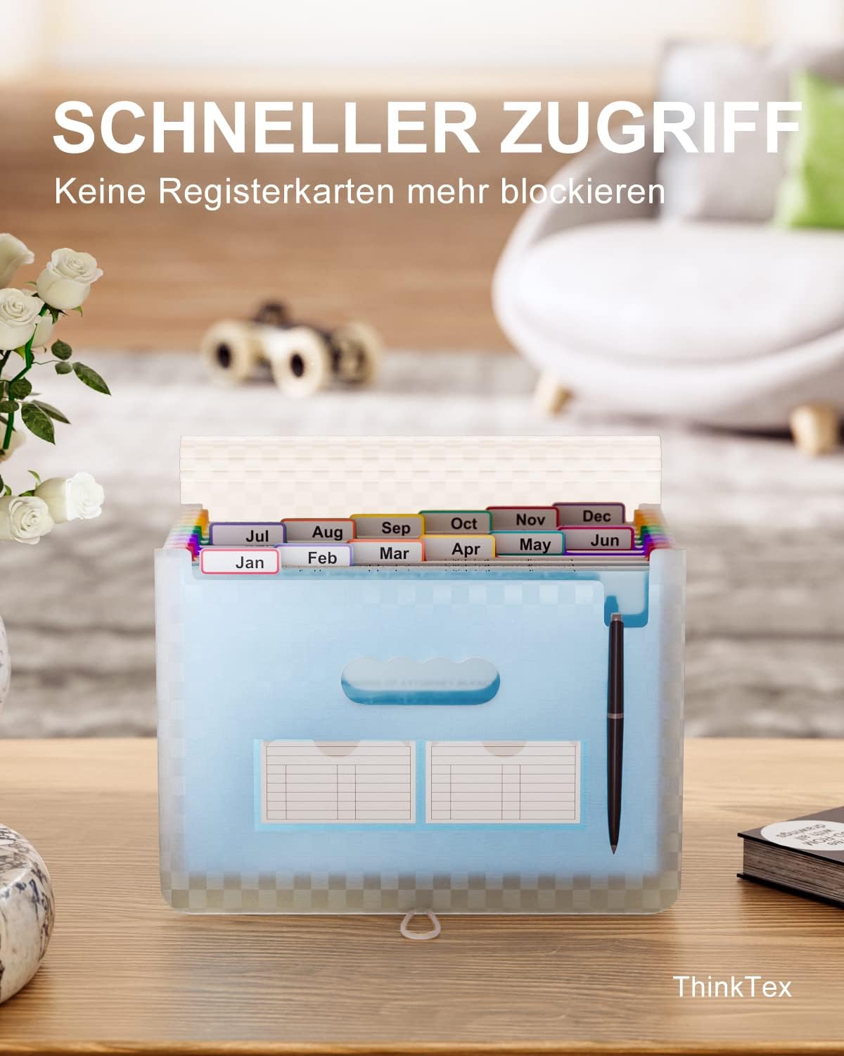 Detalle de ThinkTex Accordian Aktenordner – 12 Fächer, erweiterbar, A4, Blau