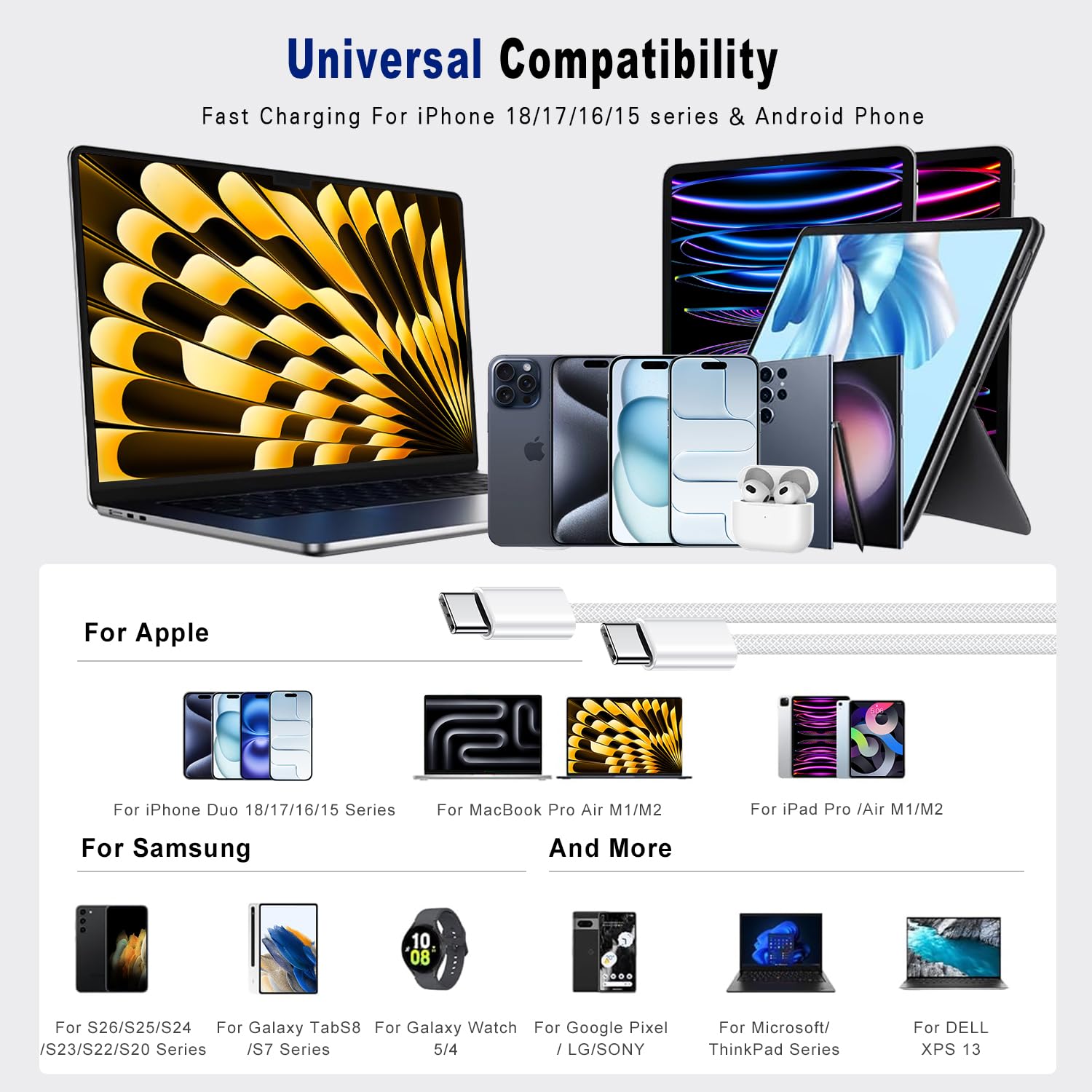 Thumbnail 5 de USB C to USB C Cable 3FT 60W Fast Charging Cable