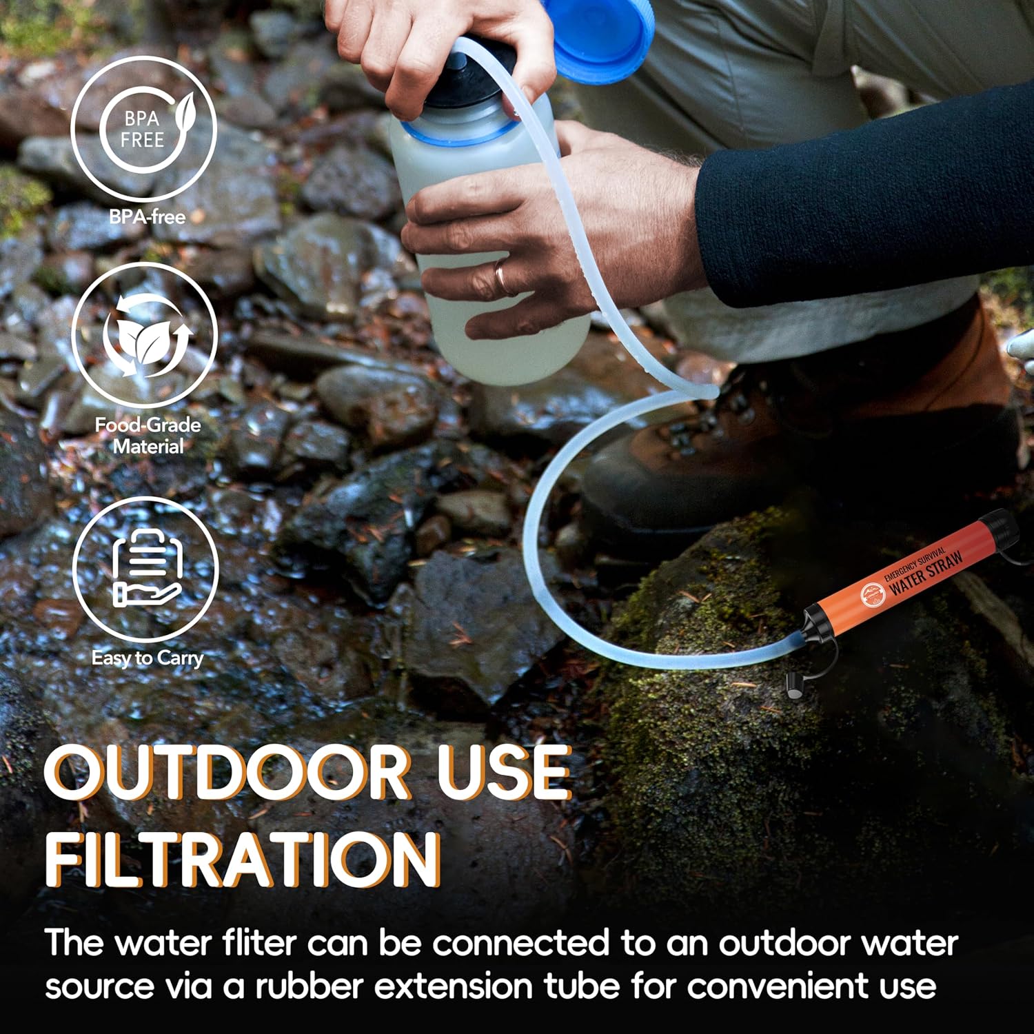 Detalle 2 de Lormandy S2 orange Water Filter Straw 3-Pack for Camping and Hiking