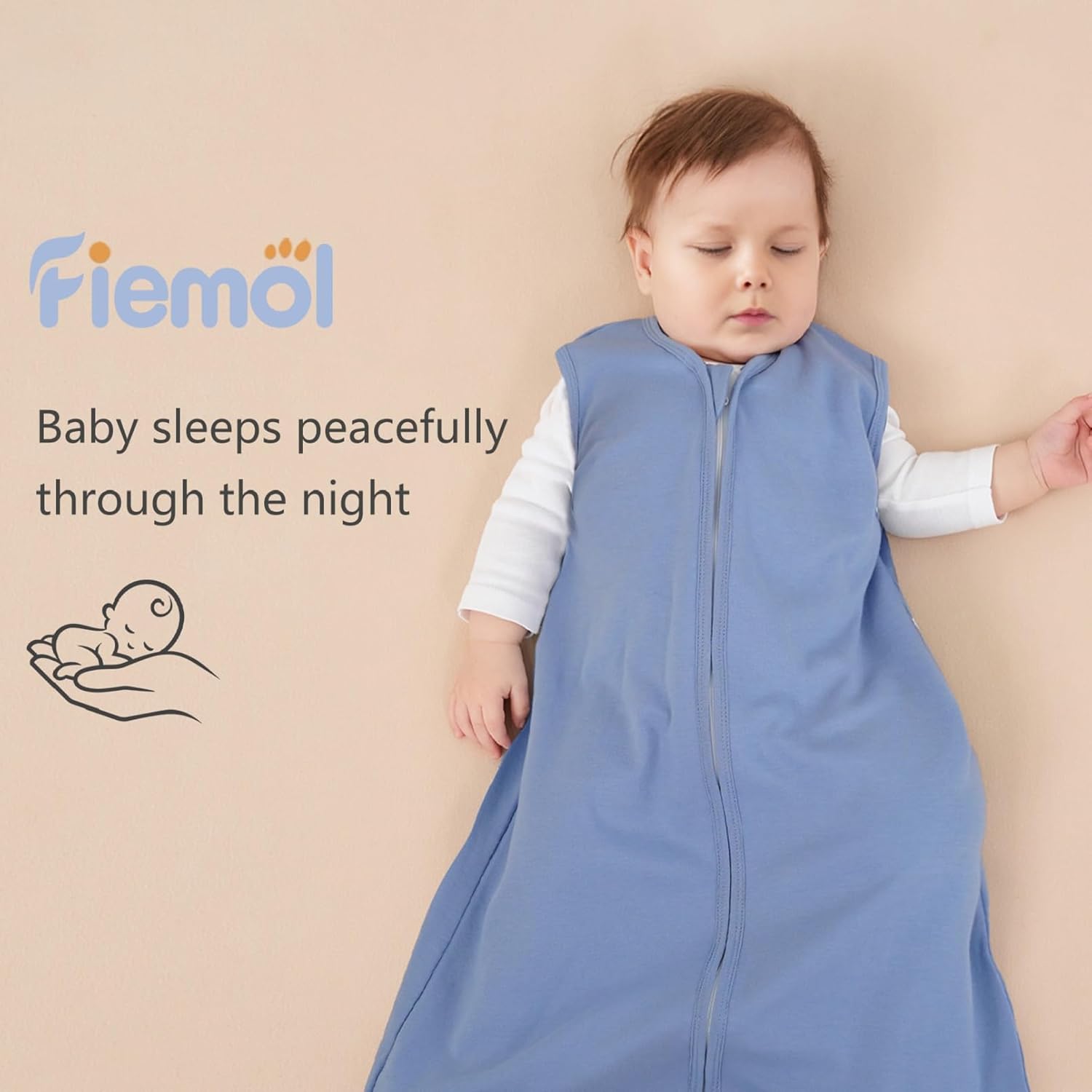 Detalle de FIEMOL Baby Sleep Sack 0-6 Months, 3-Pack 100% Cotton Wearable Blanket (0.5 Tog) Cyan