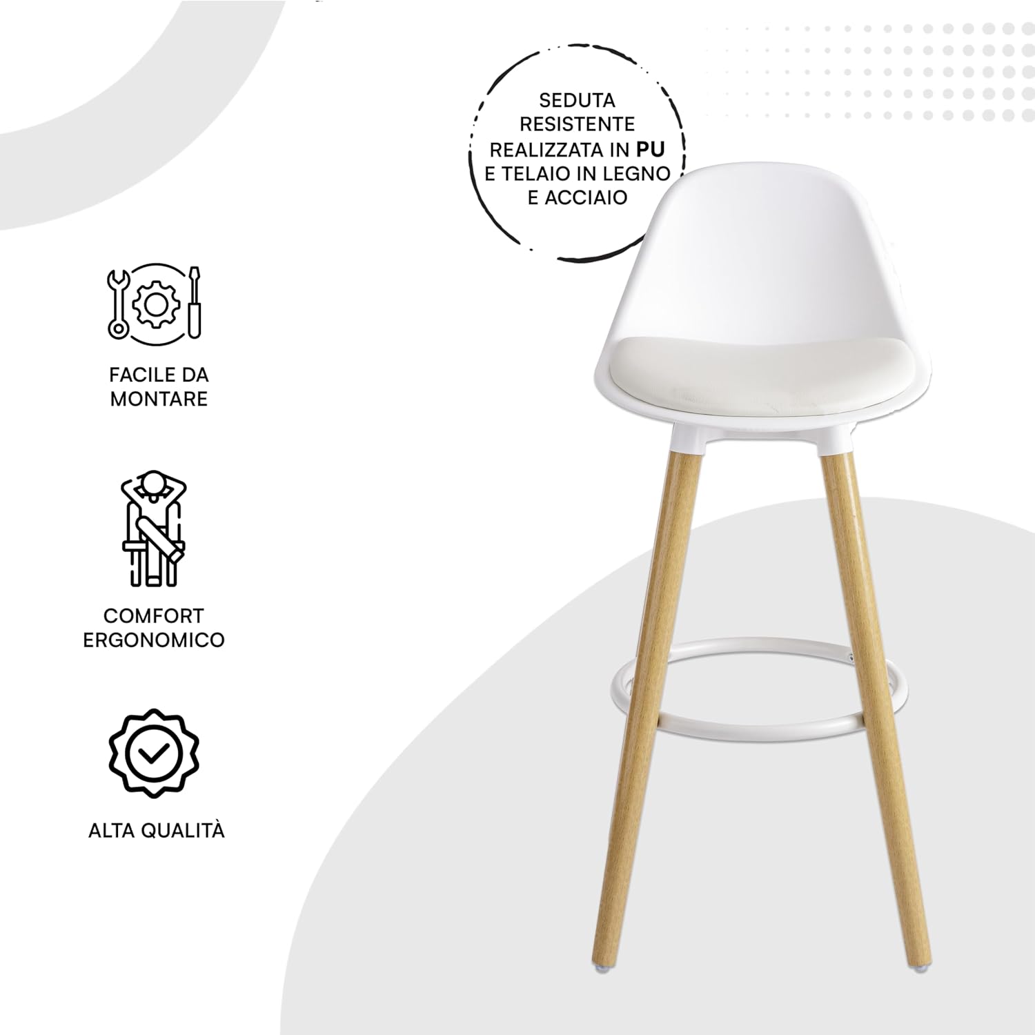 Thumbnail 5 de Baroni Home Set 2 Sgabelli 40x42x92 cm Bianco