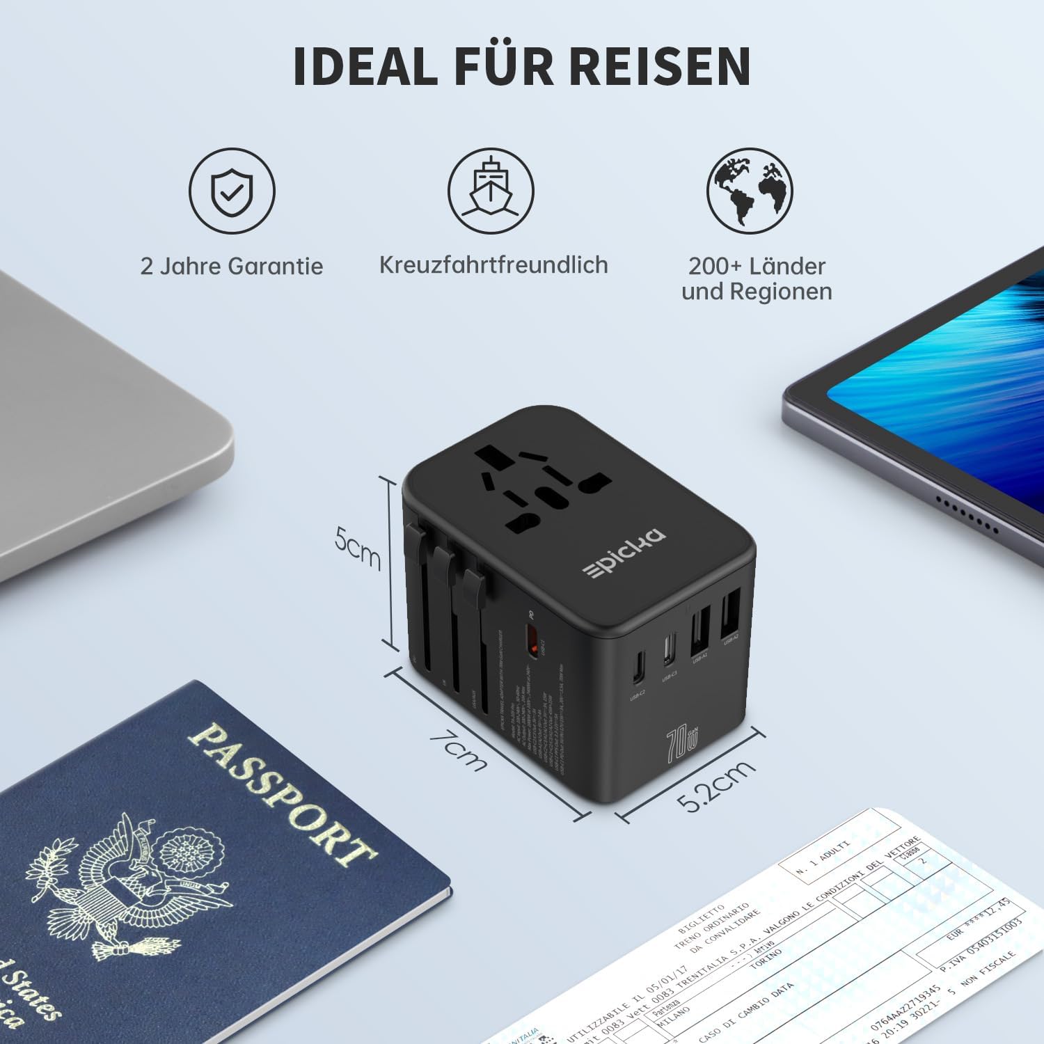 Thumbnail 6 de EPICKA Reiseadapter Weltweit 70W GaN PD
