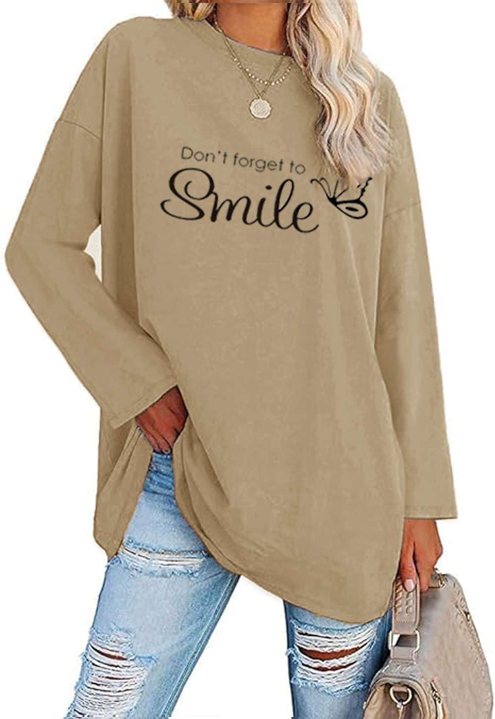 Detalle de Baumwoll Damen Oversize Shirt Langarm
