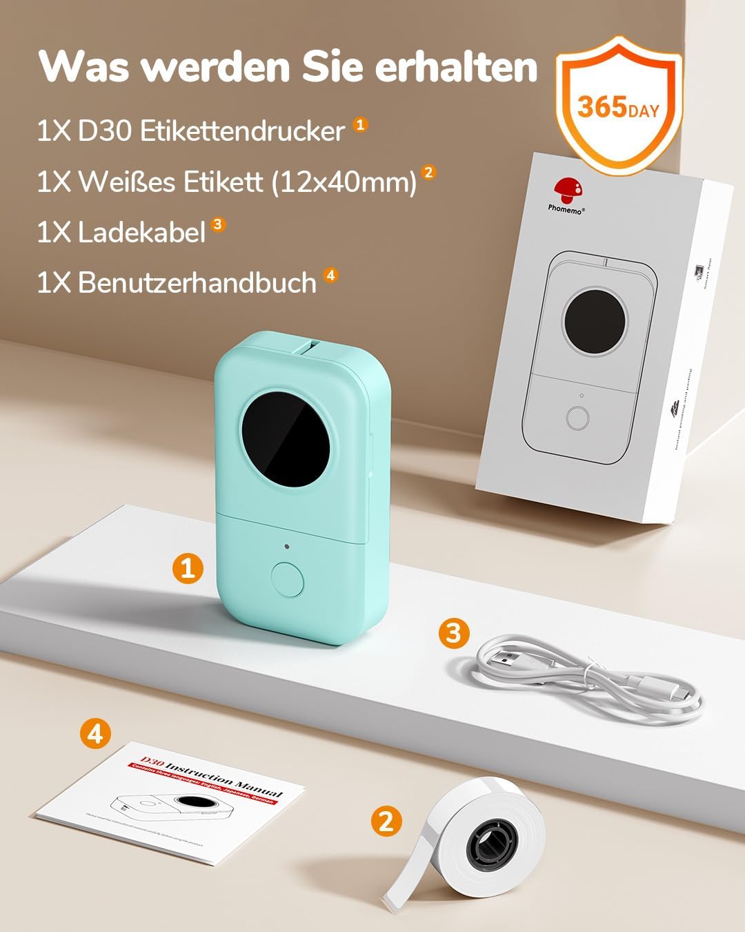 Thumbnail 6 de Phomemo D30 Bluetooth-labelprinter, draagbaar en thermisch, ijsgroen