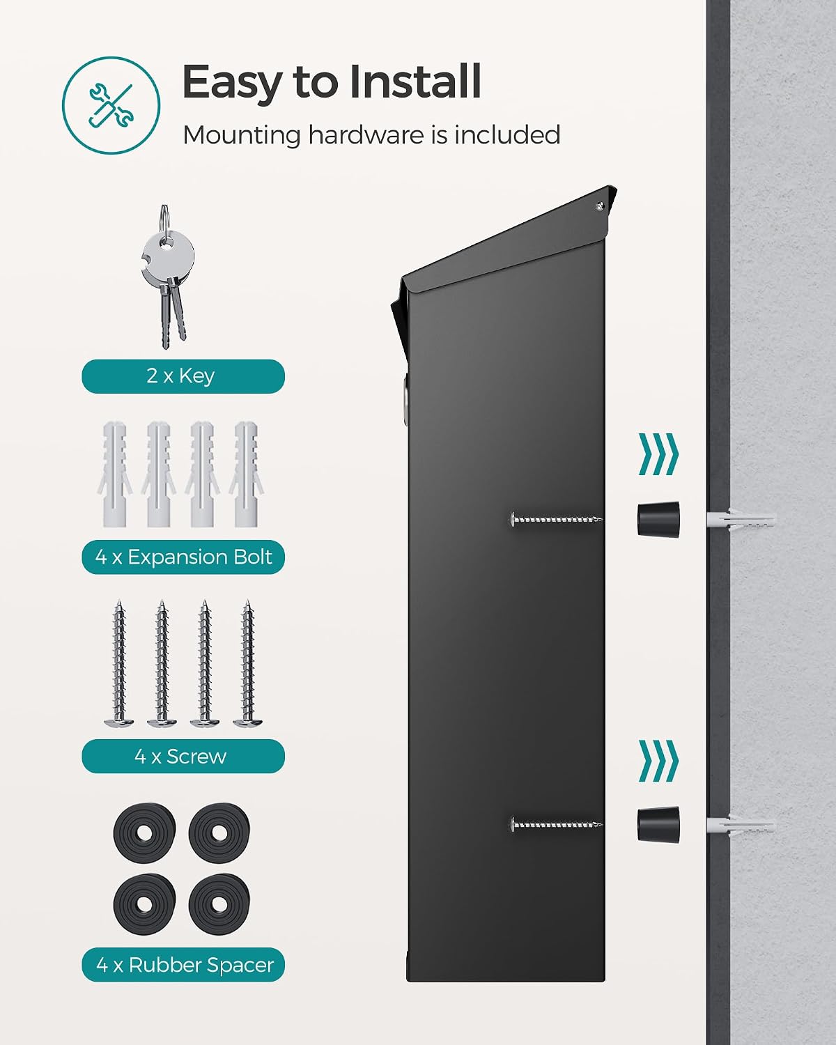 Thumbnail 6 de SONGMICS GMB031B02 modern wall-mounted post box with viewing windows, nameplate and lock