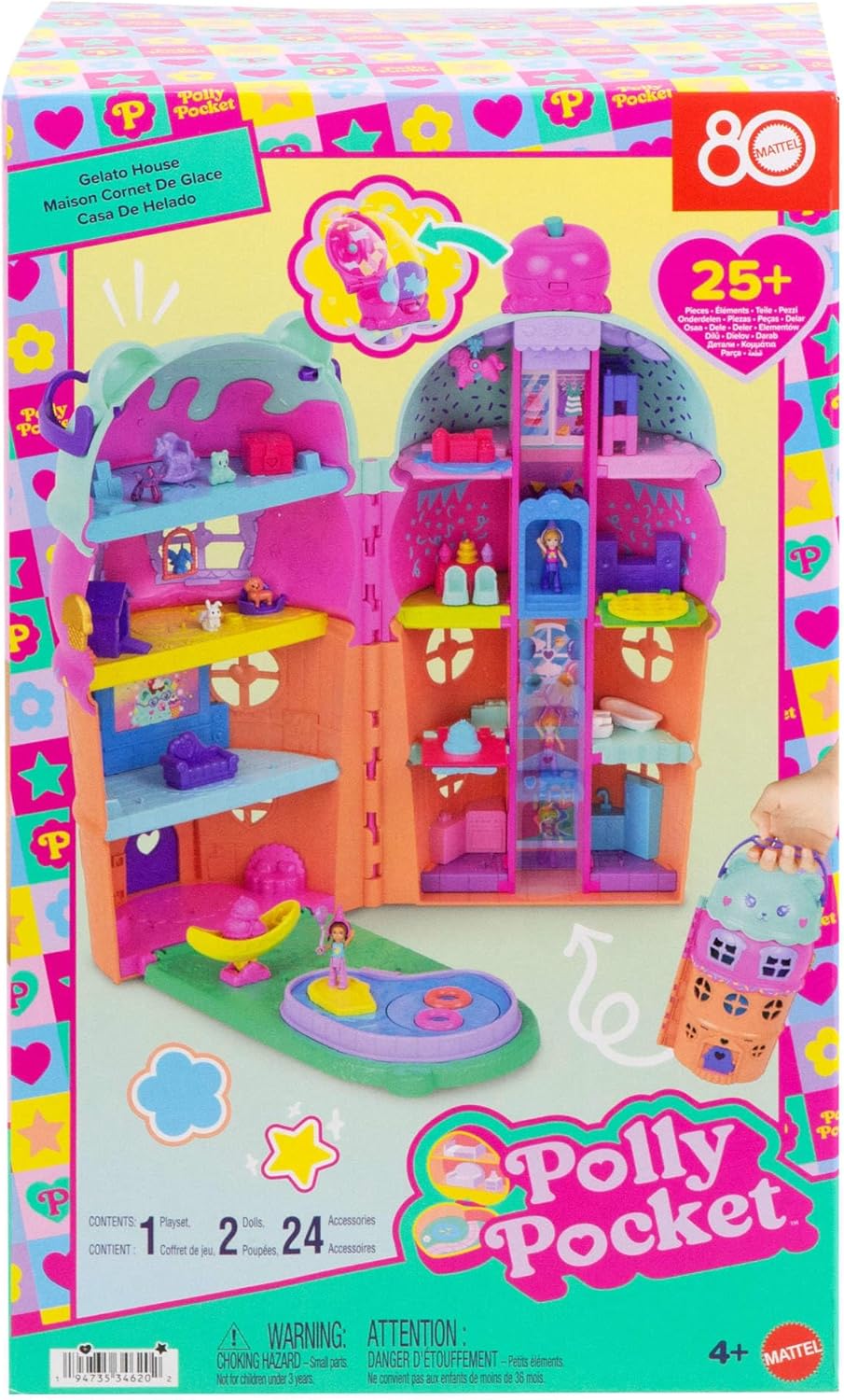 Detalle de Coffret Maison Cornet de Glace Polly Pocket JKB89 – mini-figurines et plus de 25 accessoires sur le thème glace & ours