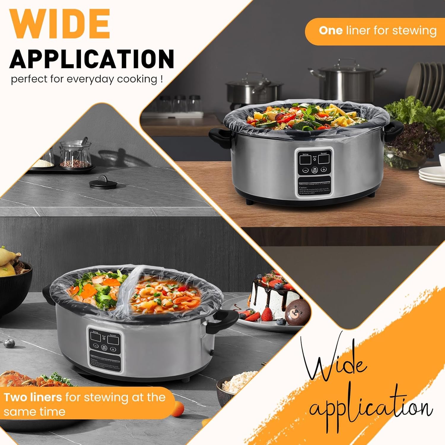 Detalle 2 de 100 Pack Slow Cooker Liners, Large 13" x 21" – BPA-Free, Fits 3–8 Quart Pots