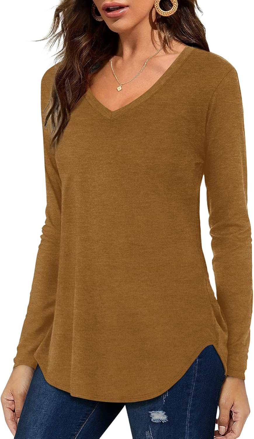 Detalle de Florboom Women’s Henley Neck Long Sleeve Casual T-Shirt Blouses