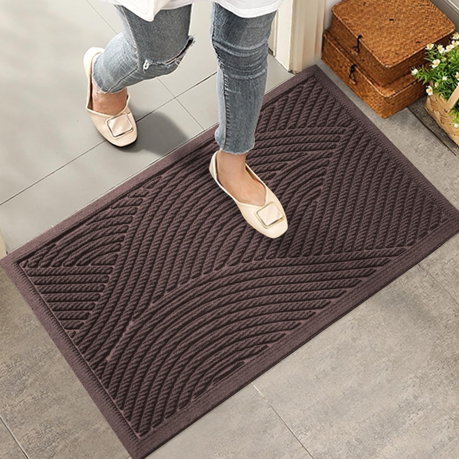 Detalle de HIYARD Zerbino Front Door Mat, 29 x 17, Coffee, Low-Profile Non-Slip