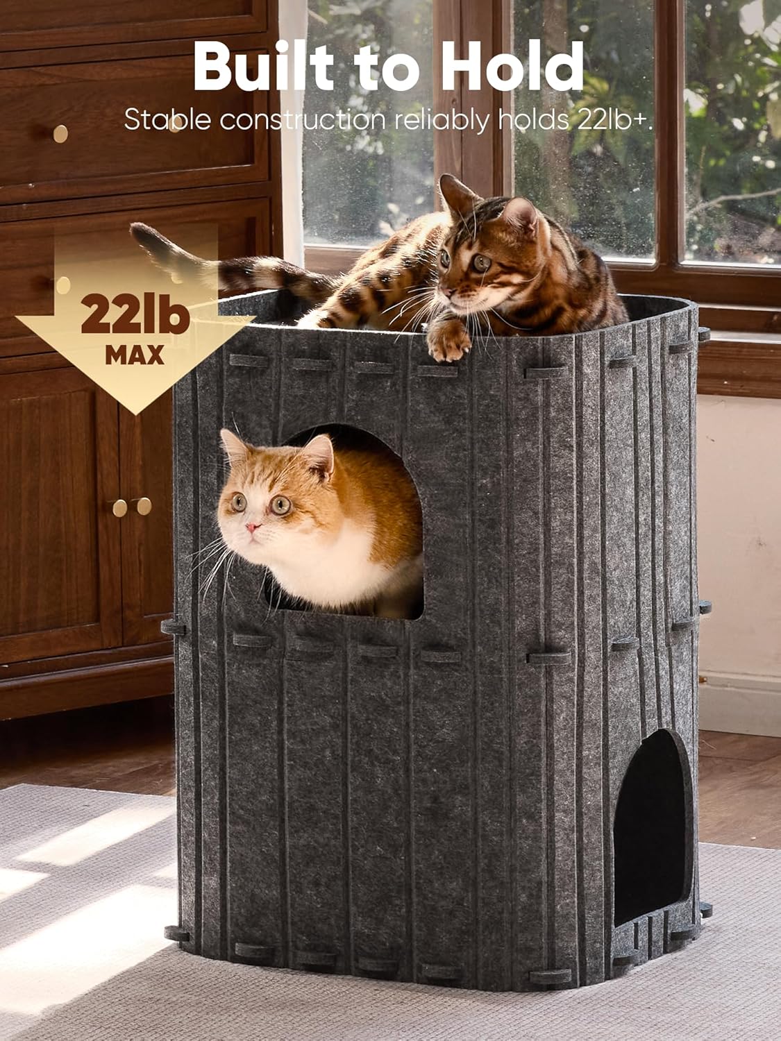 Thumbnail 6 de FUKUMARU 2-Storey Cat House for Indoor Cats (45 x 36 x 60cm), Dark Grey