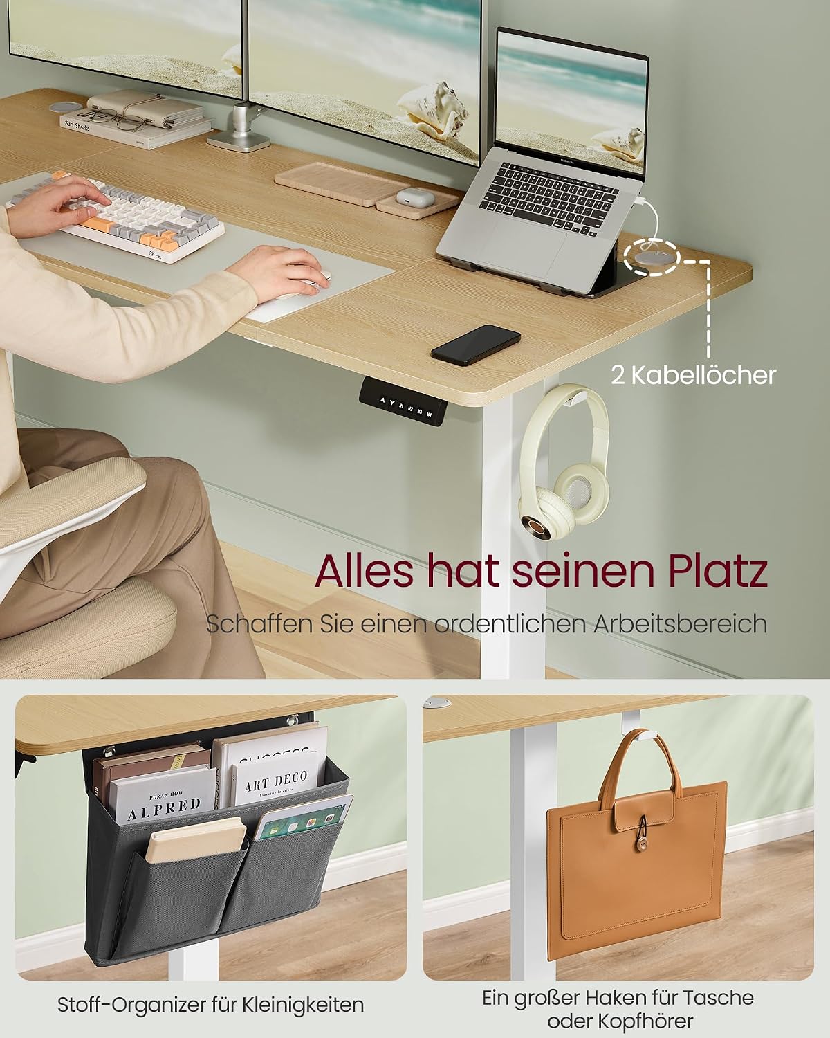 Thumbnail 5 de SONGMICS Schreibtisch höhenverstellbar 160×70 cm