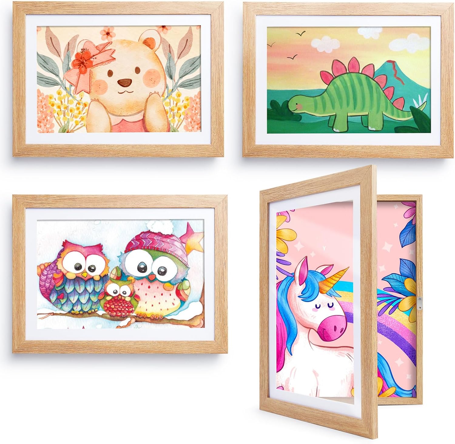 Detalle de Kromapolis lot de 4 cadres photo A4 en MDF pour dessin d’enfant, couleur bois (collage)