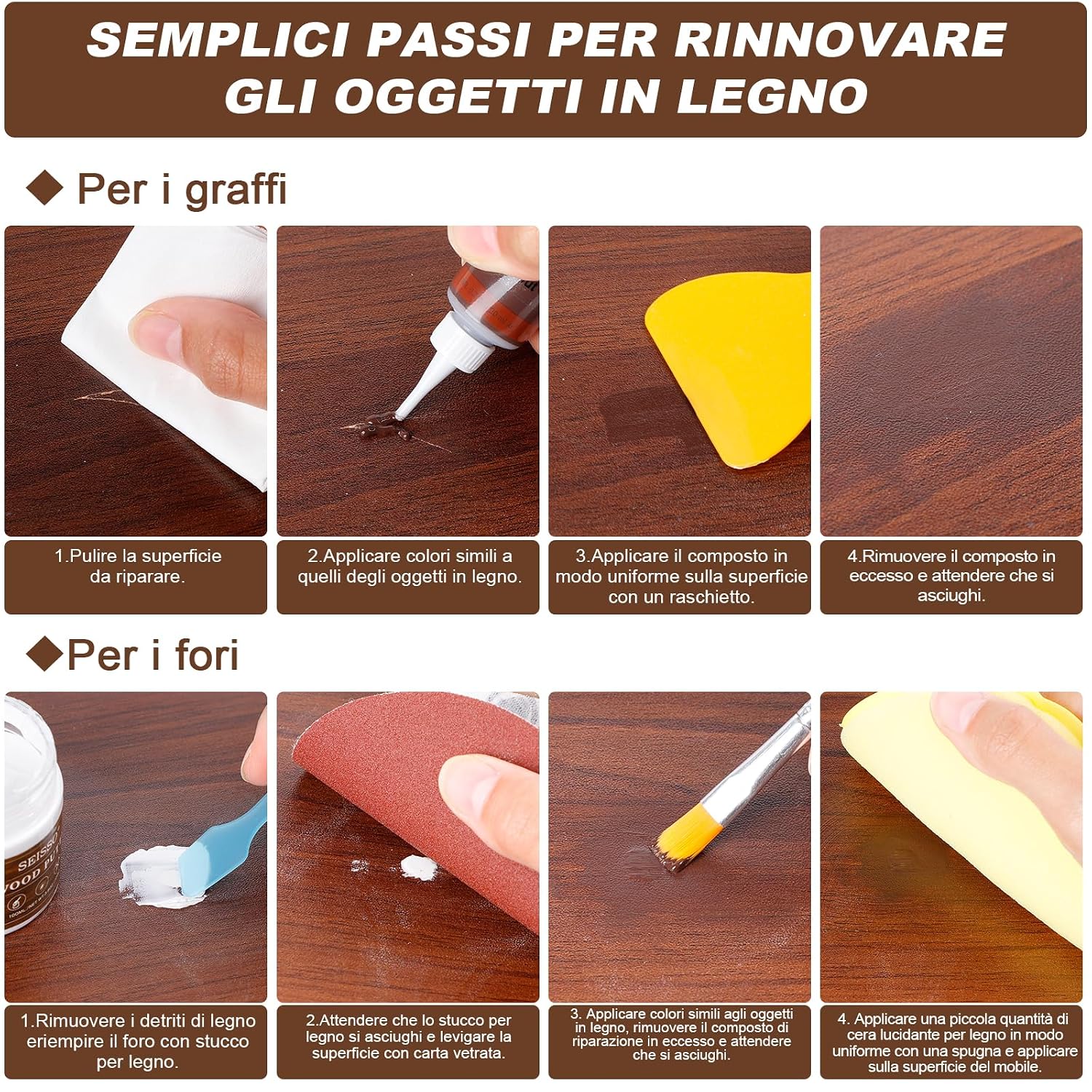 Thumbnail 4 de SEISSO Kit Riparazione Legno 100g stucco bianco