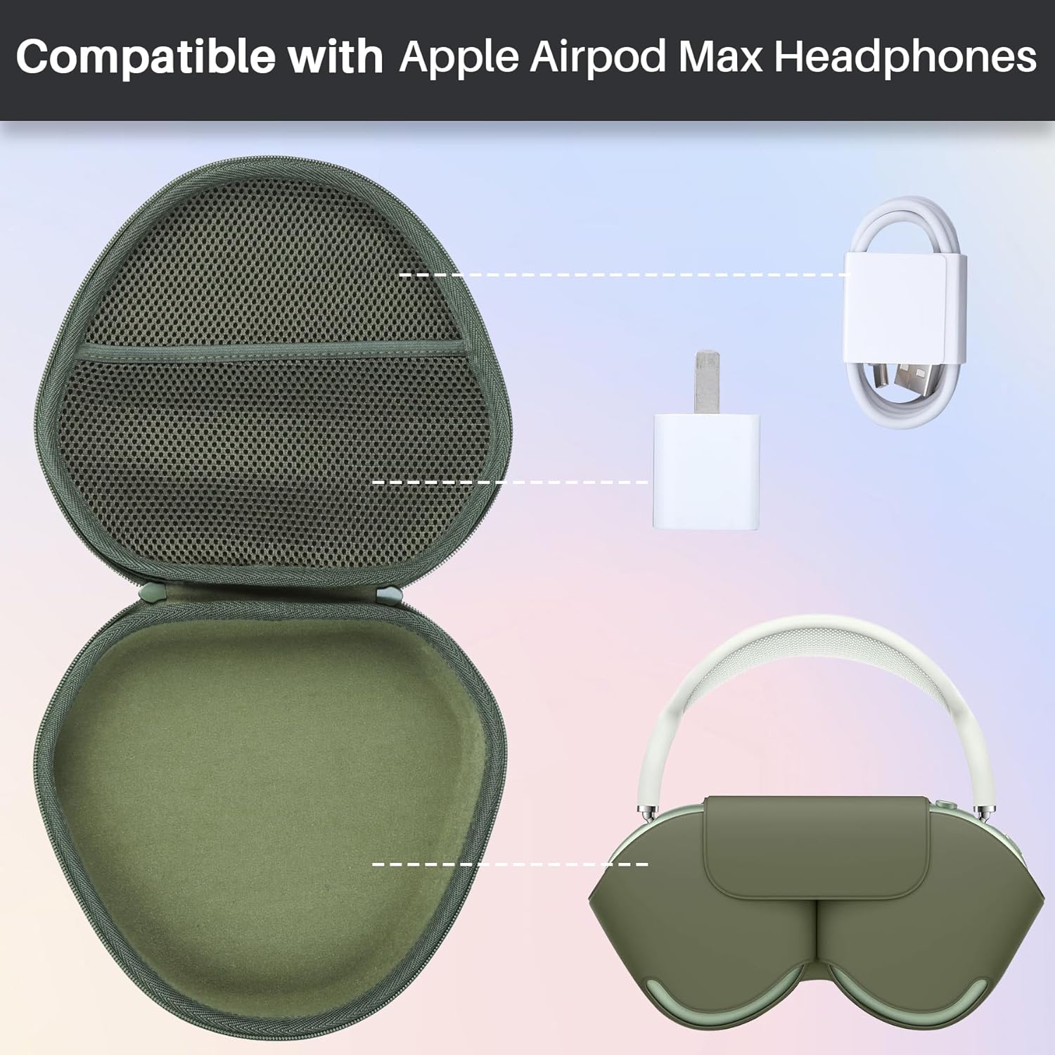 Thumbnail 1 de Lebakort Hart Tasche/Hülle für Apple AirPods Max – Armeegrün