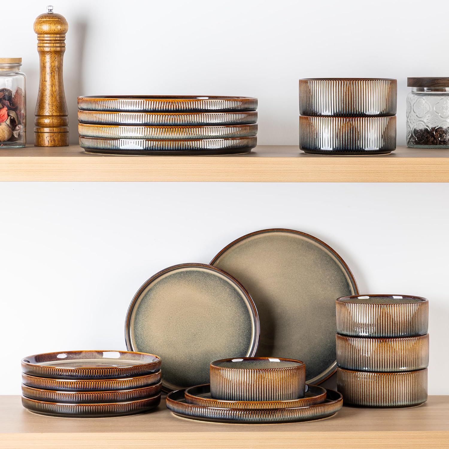 Thumbnail 5 de TheTerra 18-Piece Ceramic Dinnerware Set for 6 in Coca Mocha