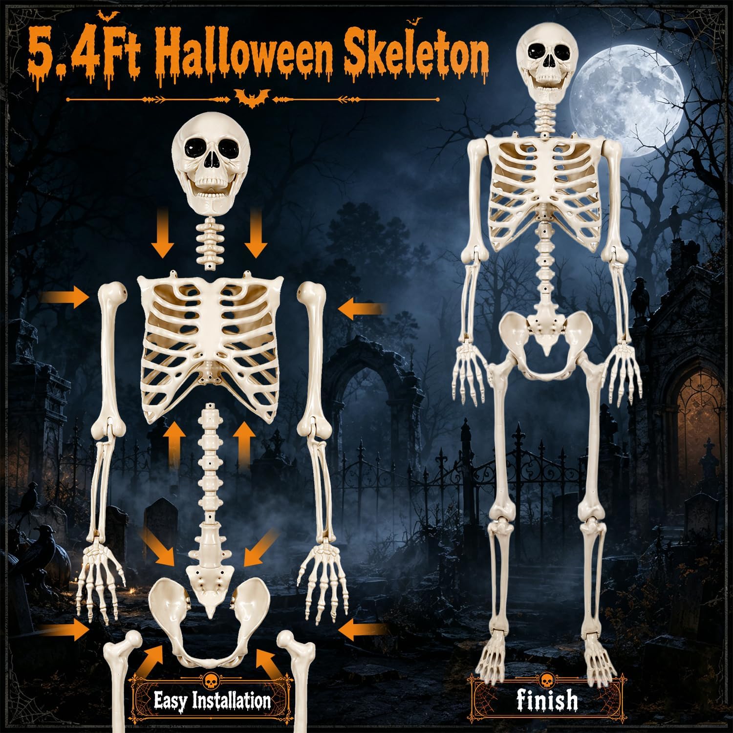Thumbnail 2 de Petekuqi Skull-90 Life-Size Halloween Skeleton, 5.4-Foot Posable Decor