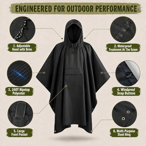 Thumbnail 3 de Stathmon 2 Pack Poncho Waterproof Adult – PU8000mm Reusable Rain Poncho