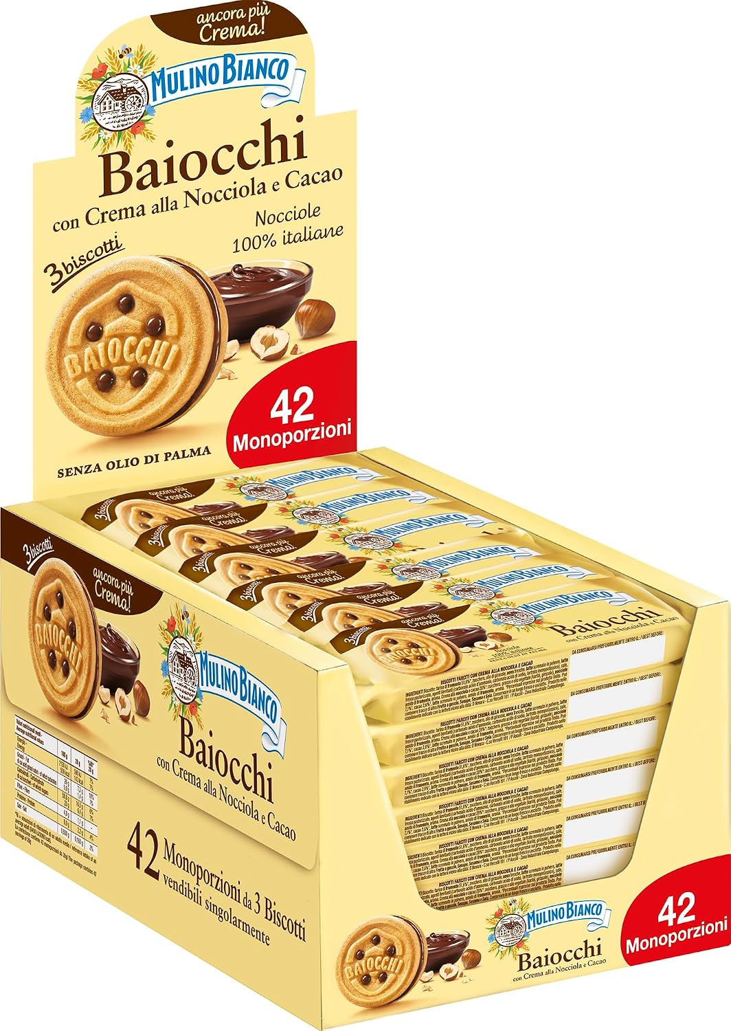 Mulino Bianco Baiocchi con Crema alla Nocciola e Cacao – confezione da 42 pacchetti
