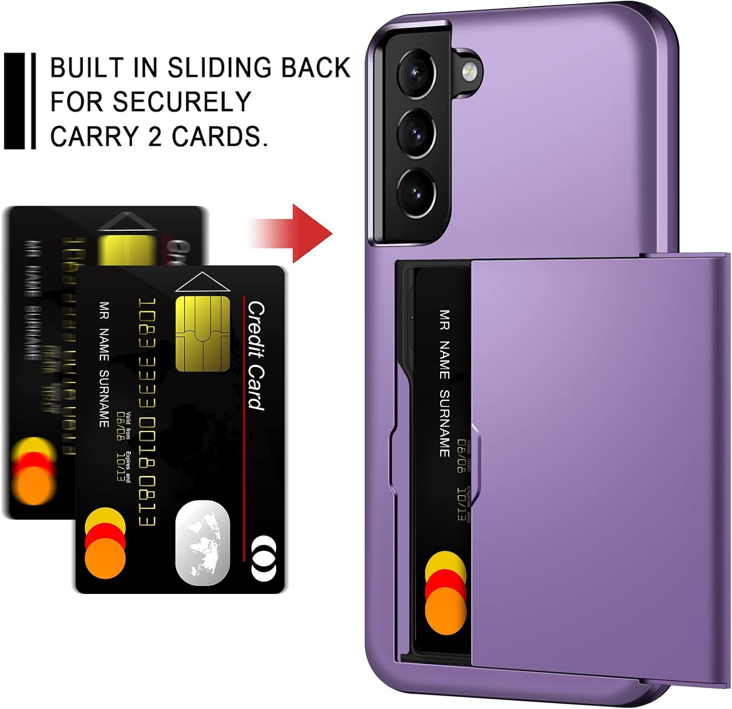 Detalle 2 de Coolden Samsung Galaxy S22 Wallet Case (Grey Purple) – card holder, shockproof hybrid protection