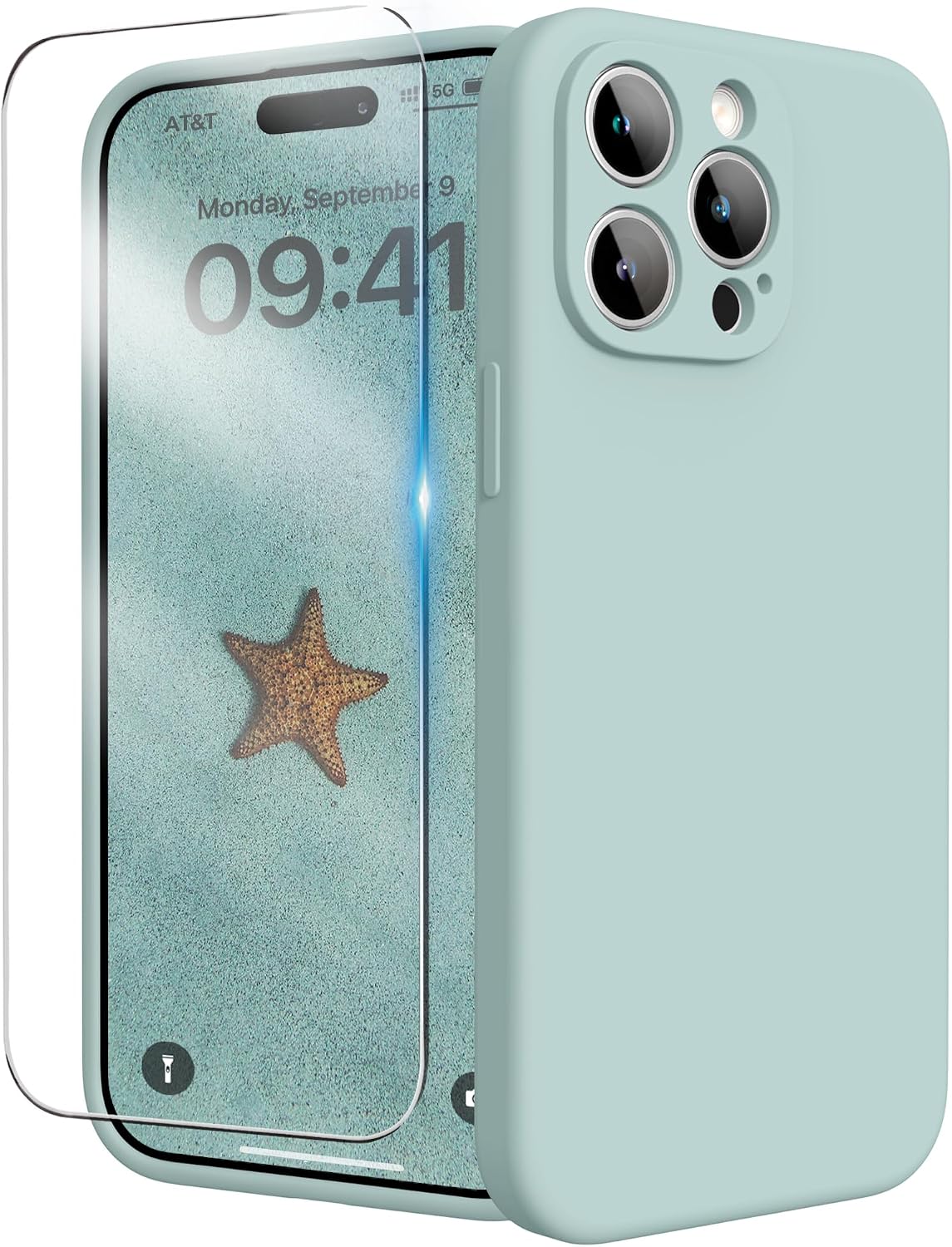 Detalle de INGIDO Hülle für iPhone 15 Pro Max – Mintgrün, Liquid Silikon mit verbessertem Kameraschutz